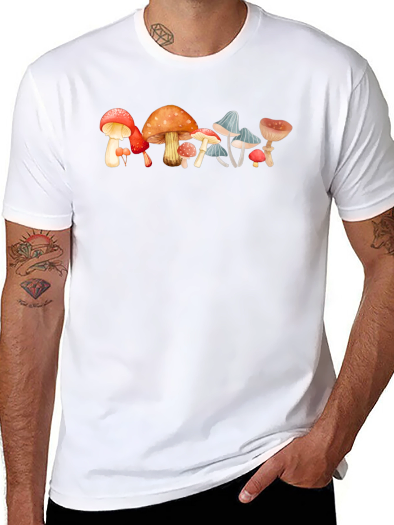 Mushroom Print Black Cotton Tee