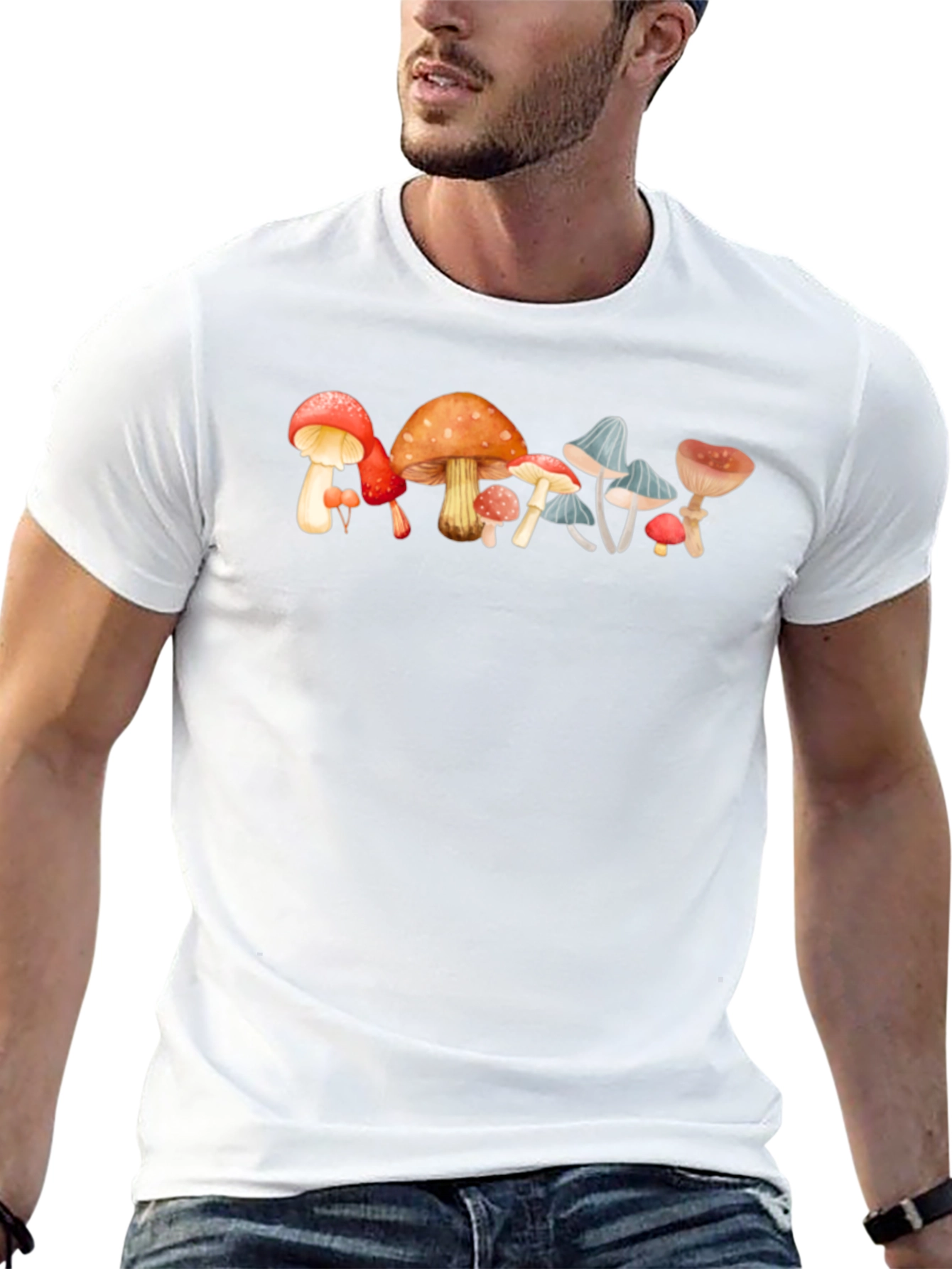 Mushroom Print Black Cotton Tee