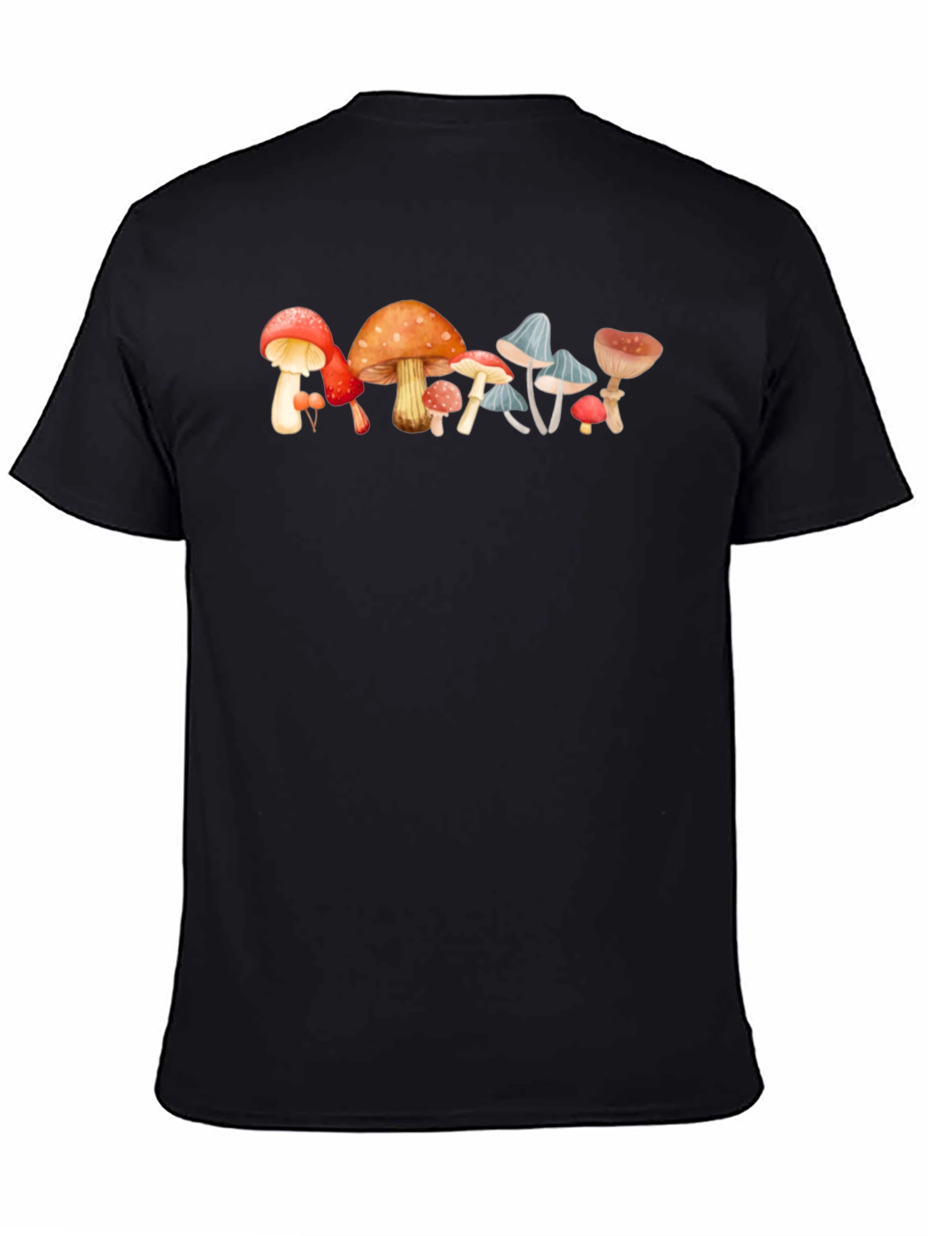 Mushroom Print Black Cotton Tee