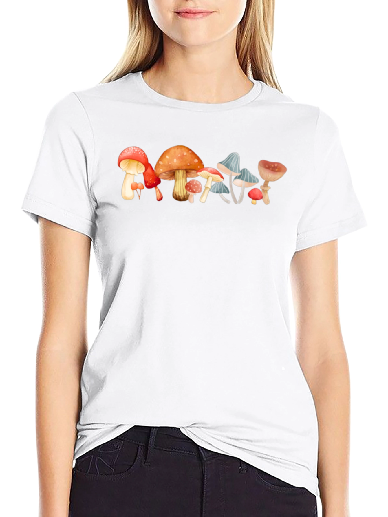 Mushroom Print Black Cotton Tee