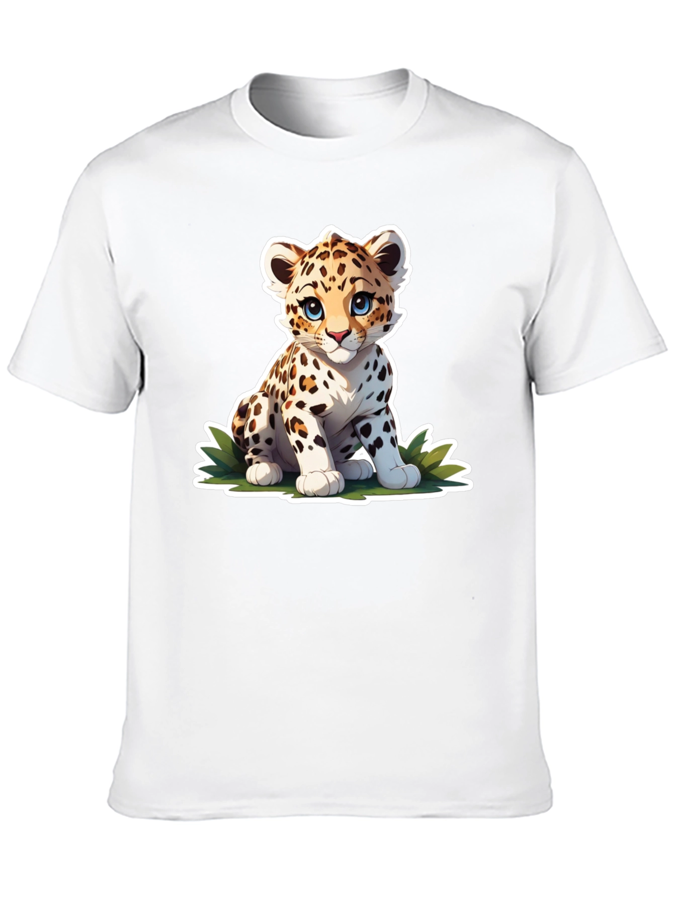Cute Cartoon Leopard Graphic Tee - Black