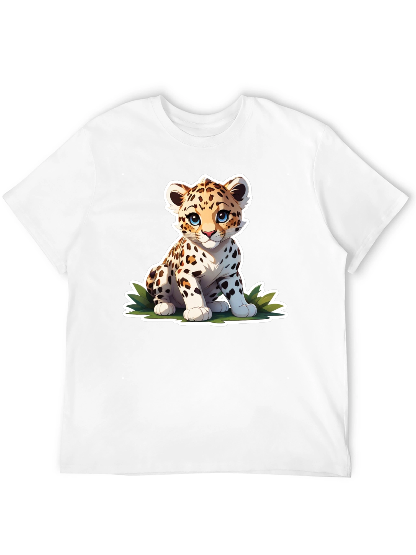 Cute Cartoon Leopard Graphic Tee - Black