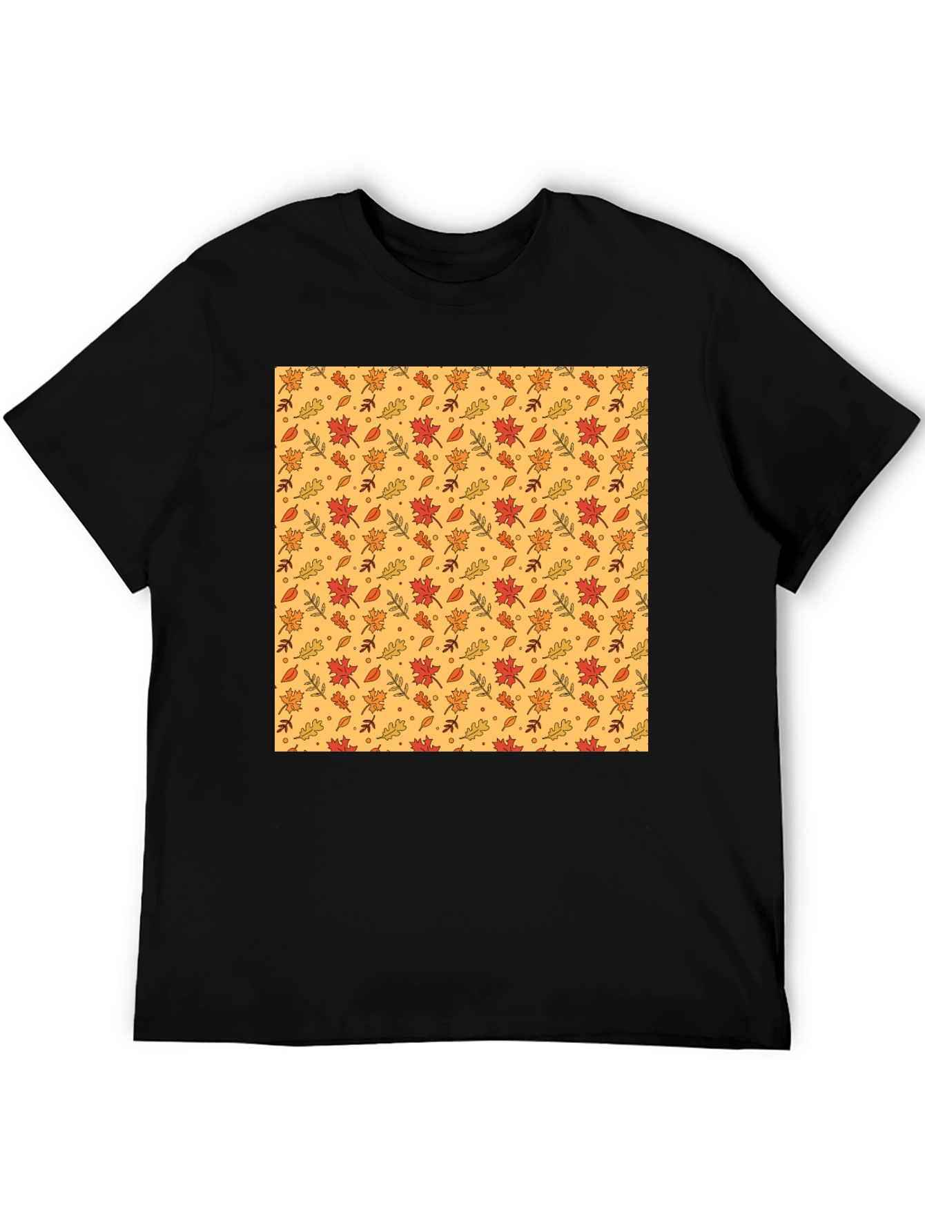 Autumn Leaves Pattern Black T-Shirt