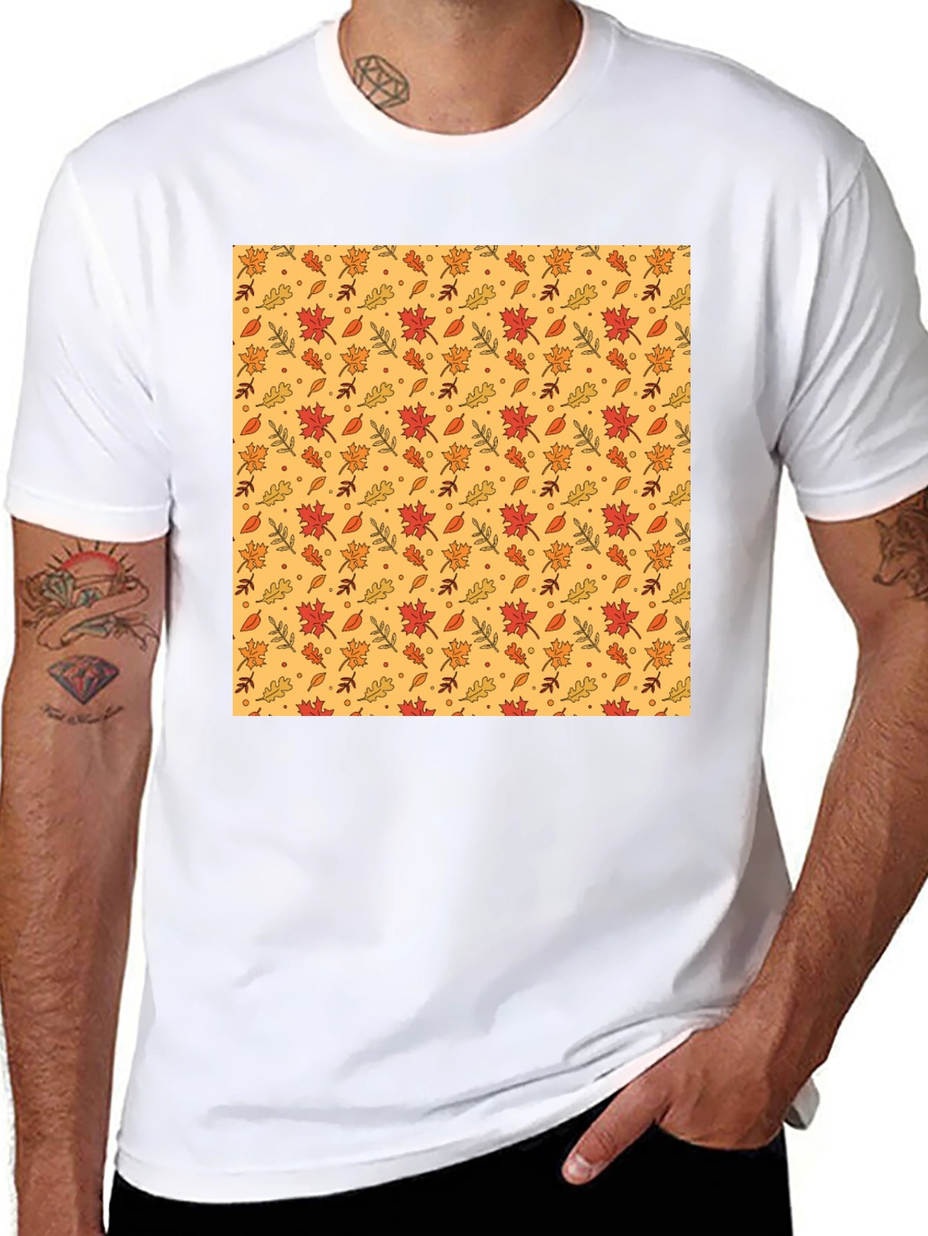 Autumn Leaves Pattern Black T-Shirt