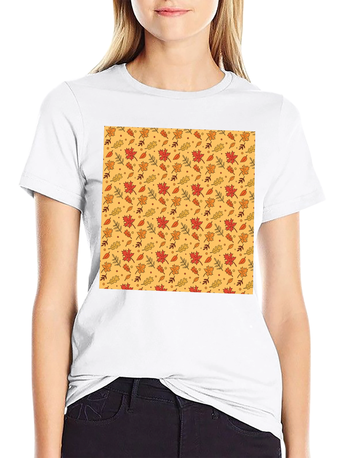 Autumn Leaves Pattern Black T-Shirt