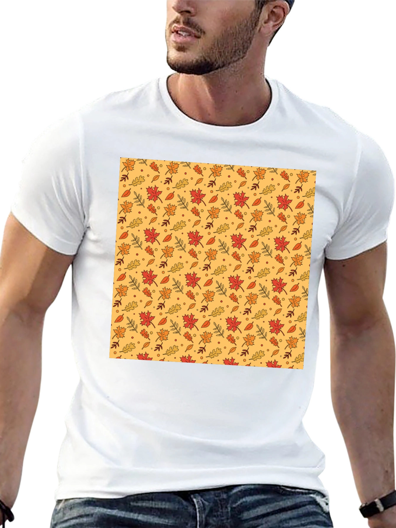 Autumn Leaves Pattern Black T-Shirt
