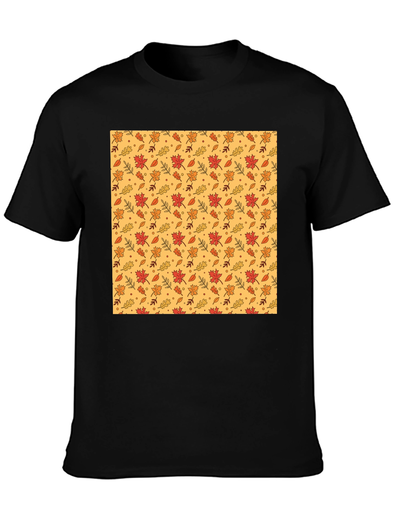 Autumn Leaves Pattern Black T-Shirt