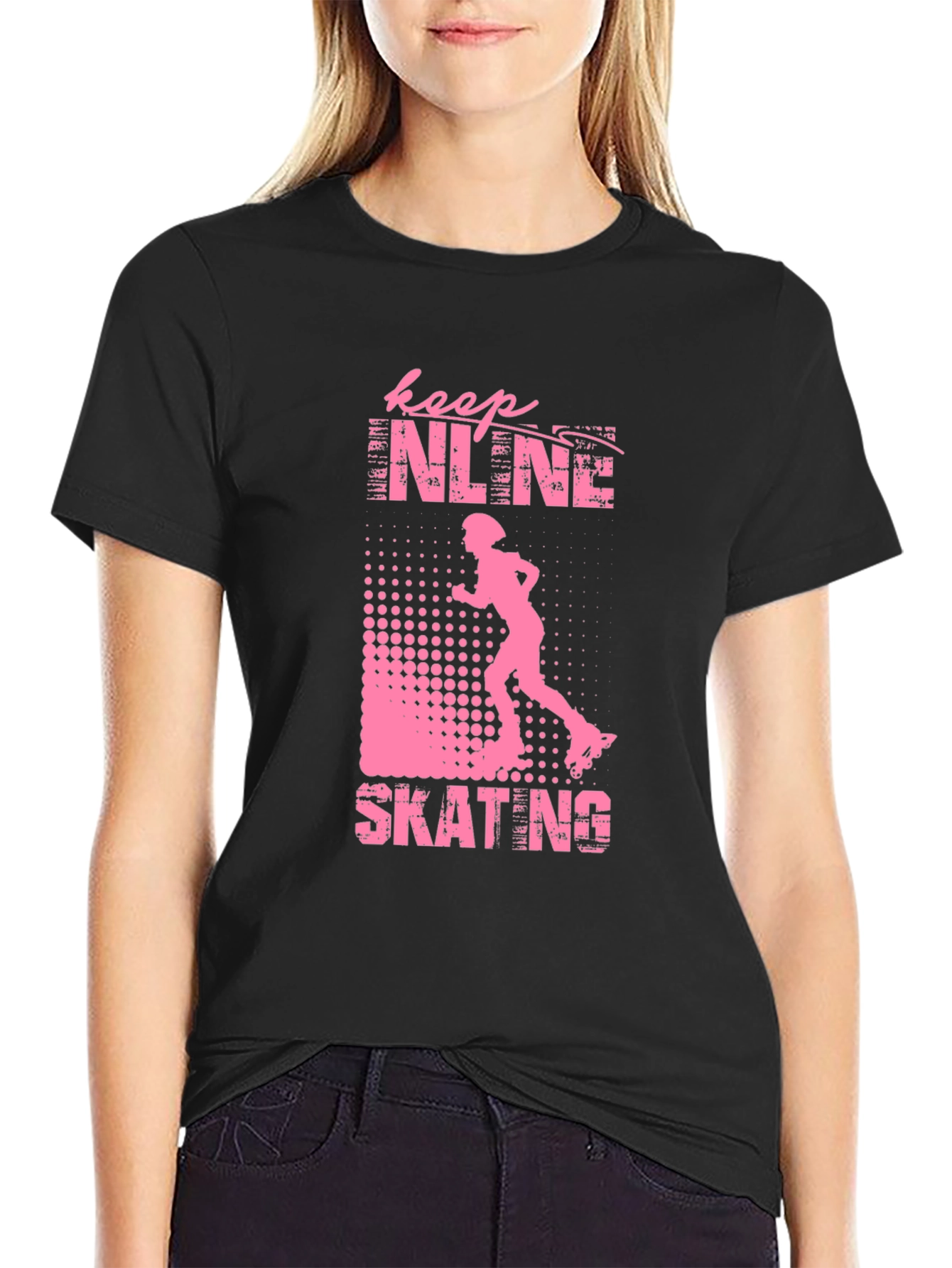 Keep Inline Skating T-Shirt Black Pink Design