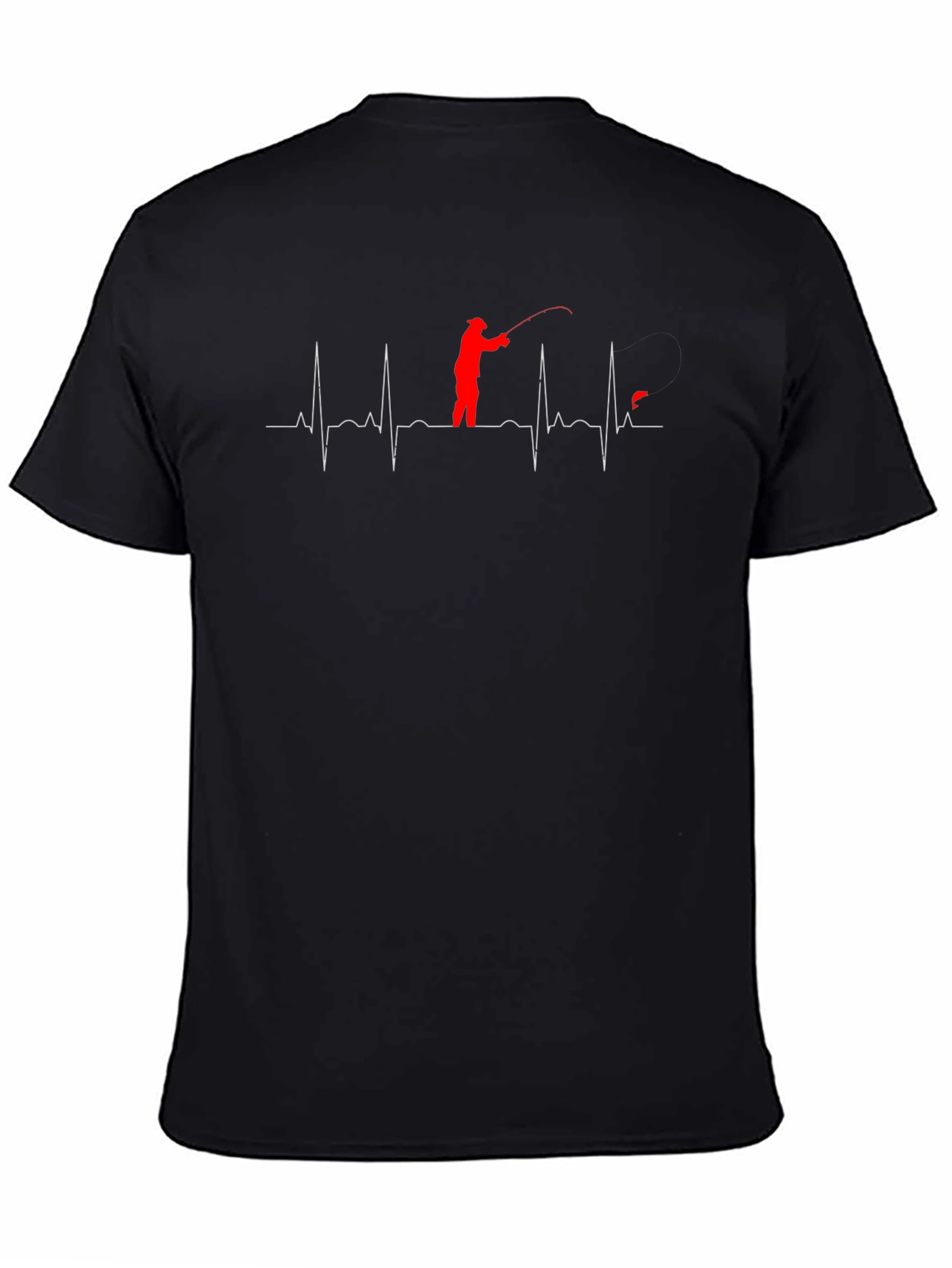 Fishing Heartbeat Graphic Tee - Black Cotton T-Shirt