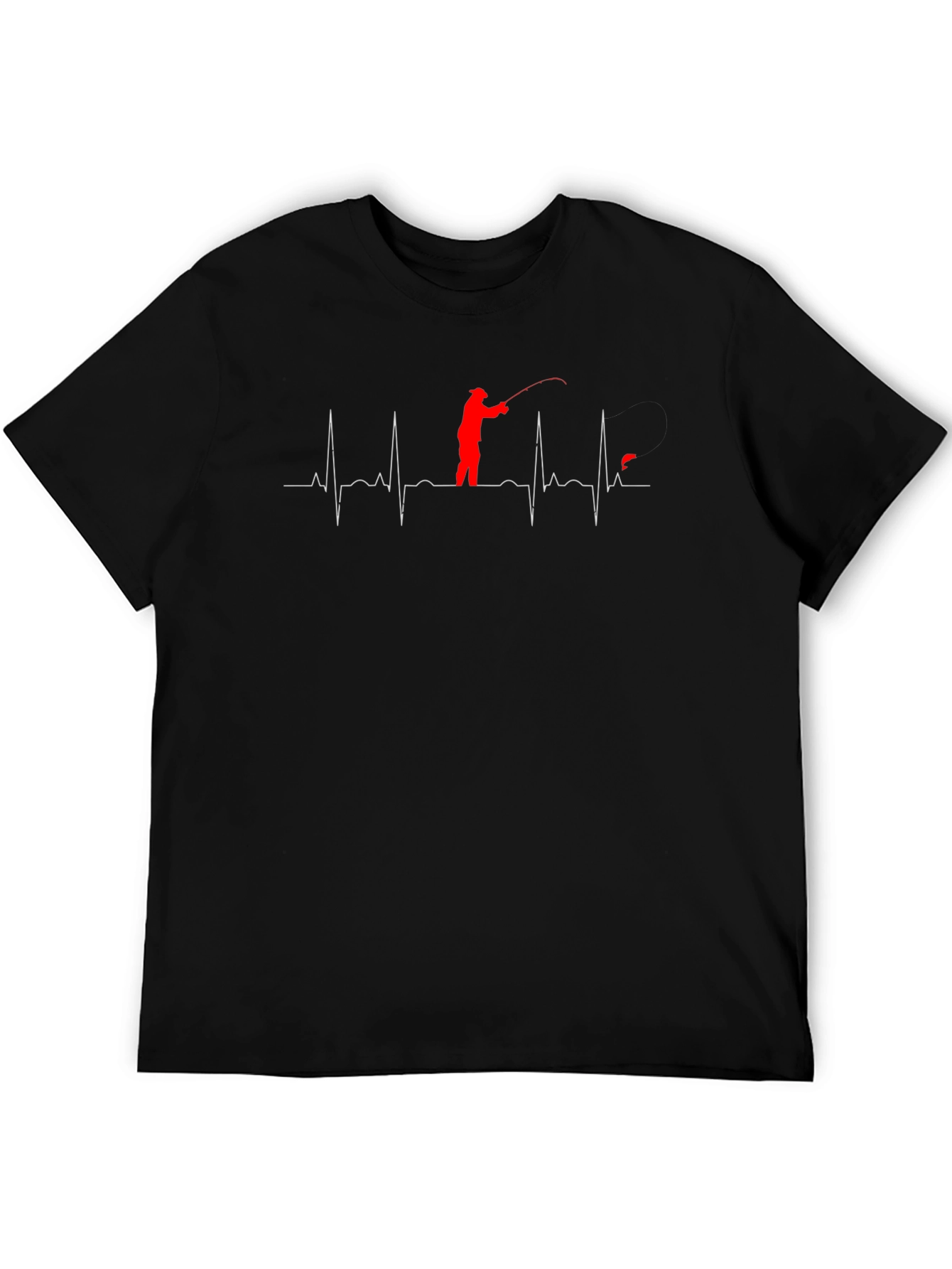 Fishing Heartbeat Graphic Tee - Black Cotton T-Shirt