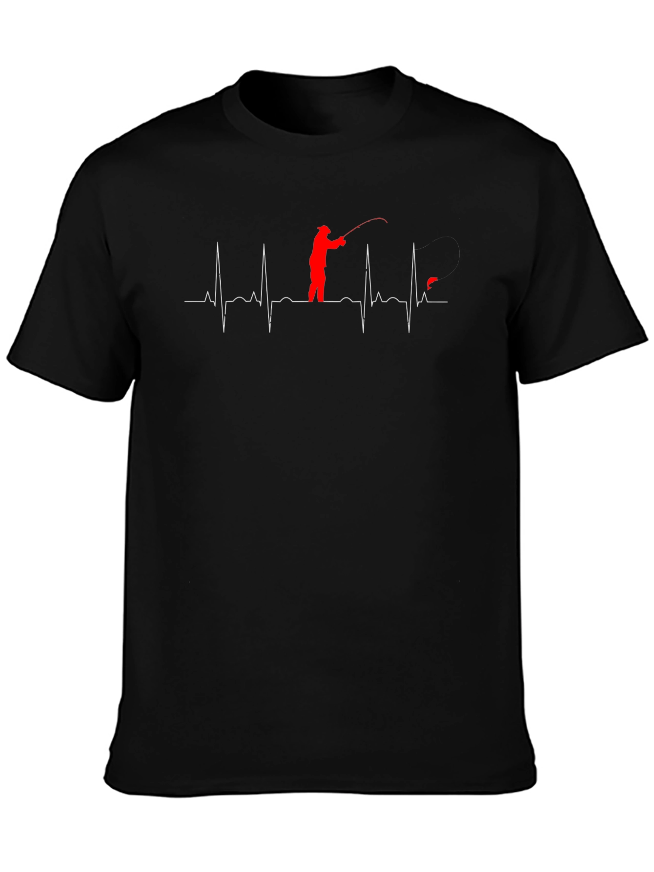 Fishing Heartbeat Graphic Tee - Black Cotton T-Shirt