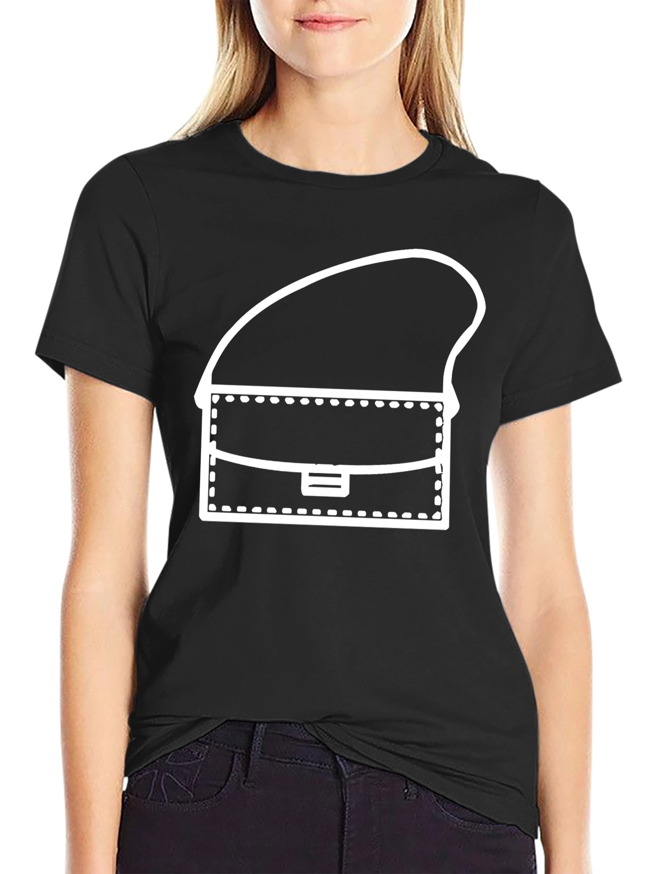 Black T-Shirt with Handbag Graphic