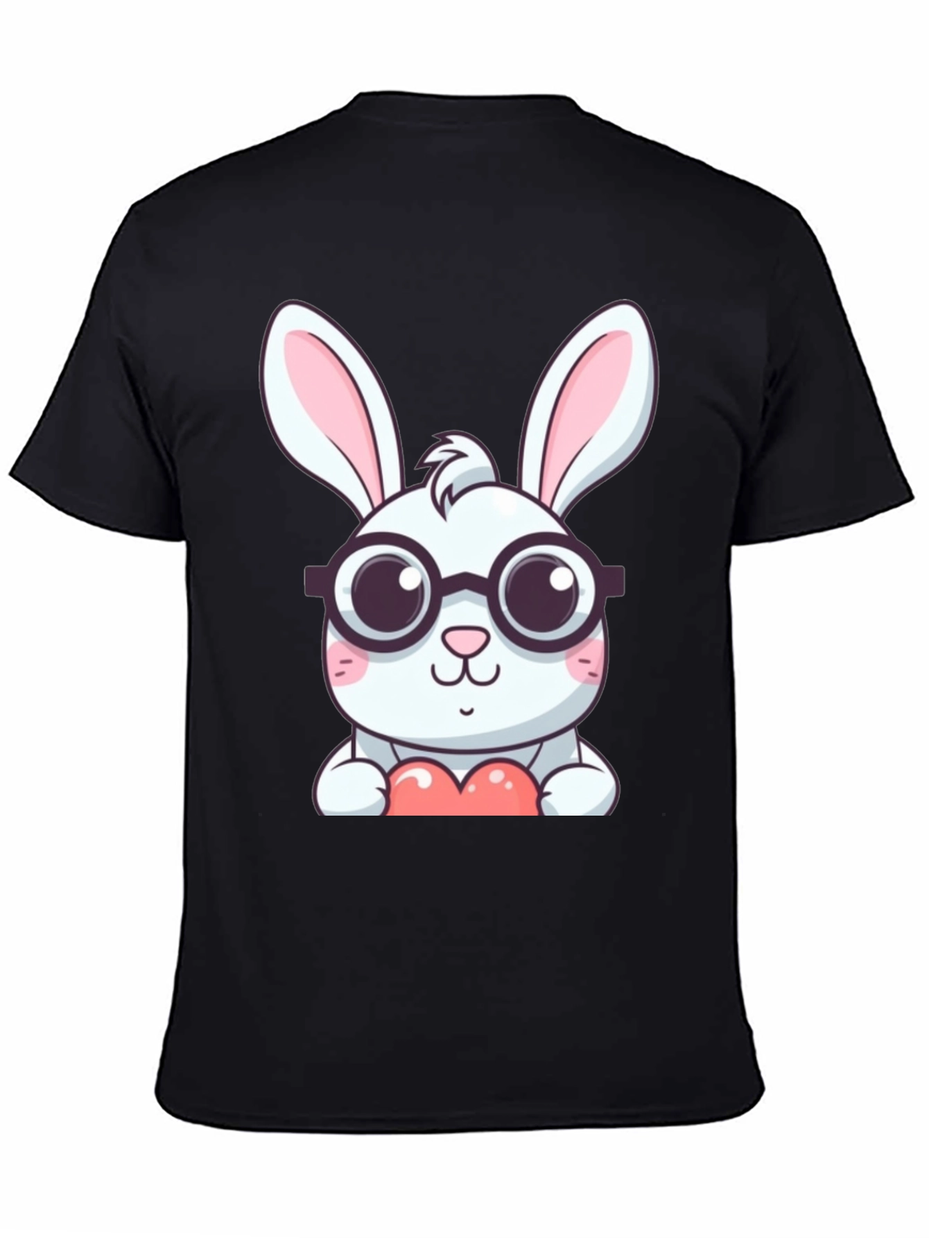 Cute Bunny with Glasses Black T-Shirt