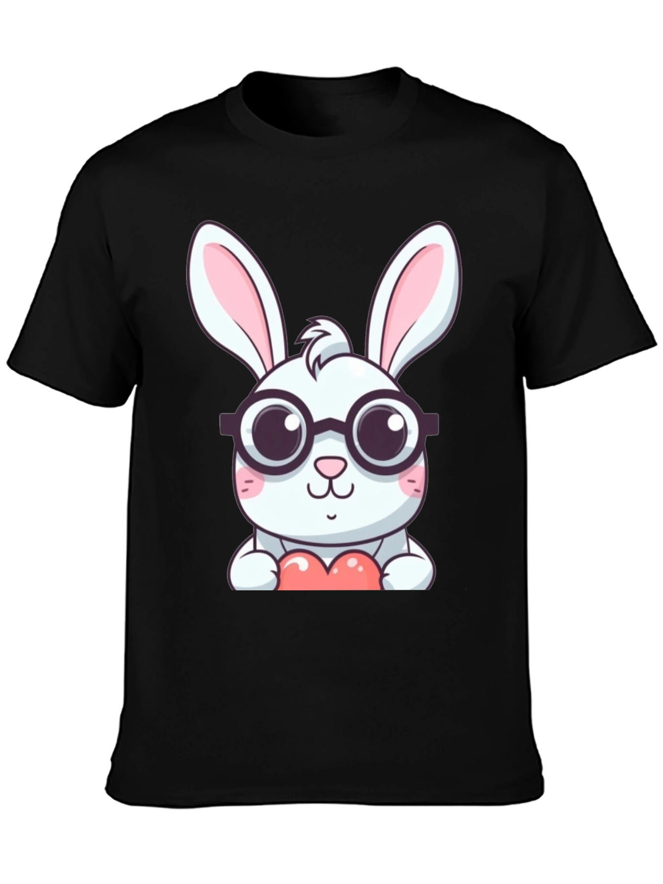 Cute Bunny with Glasses Black T-Shirt