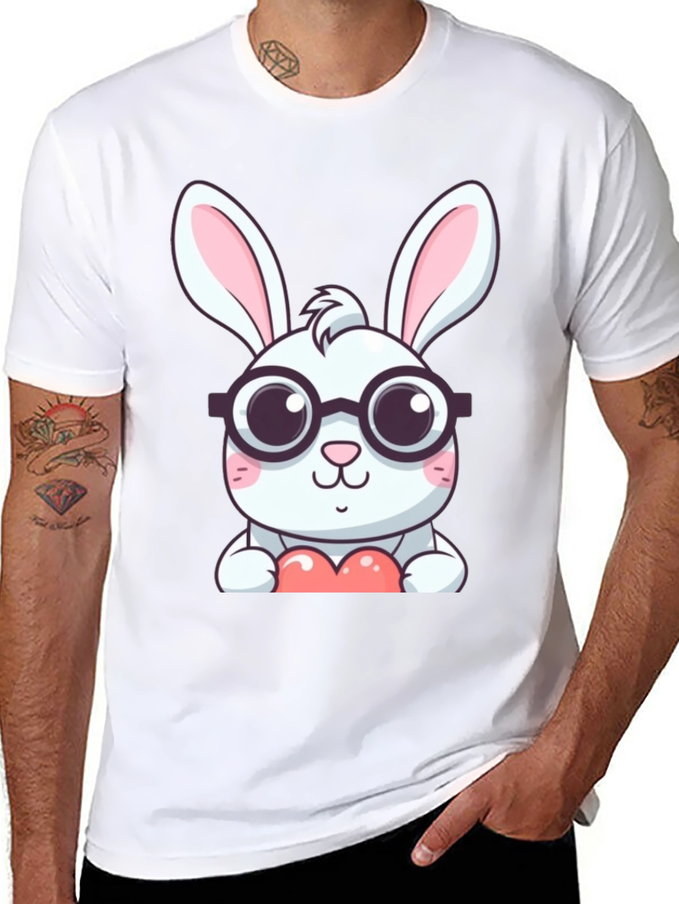 Cute Bunny with Glasses Black T-Shirt