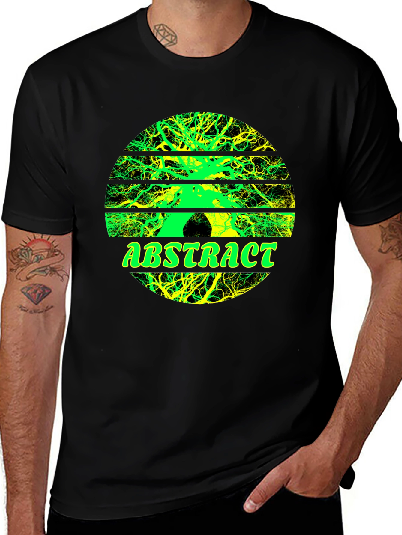 Abstract Tree Graphic Tee - Stylish Mens Black T-Shirt