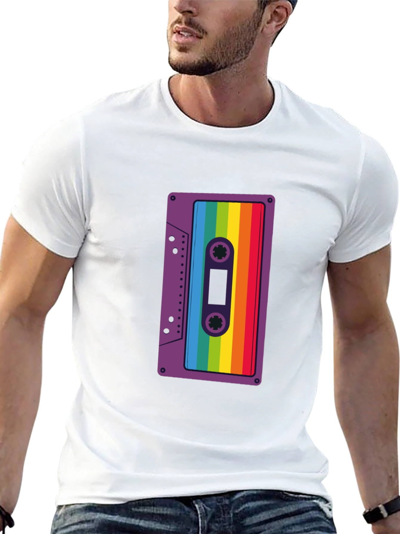 Retro Rainbow Cassette Tape Graphic Tee