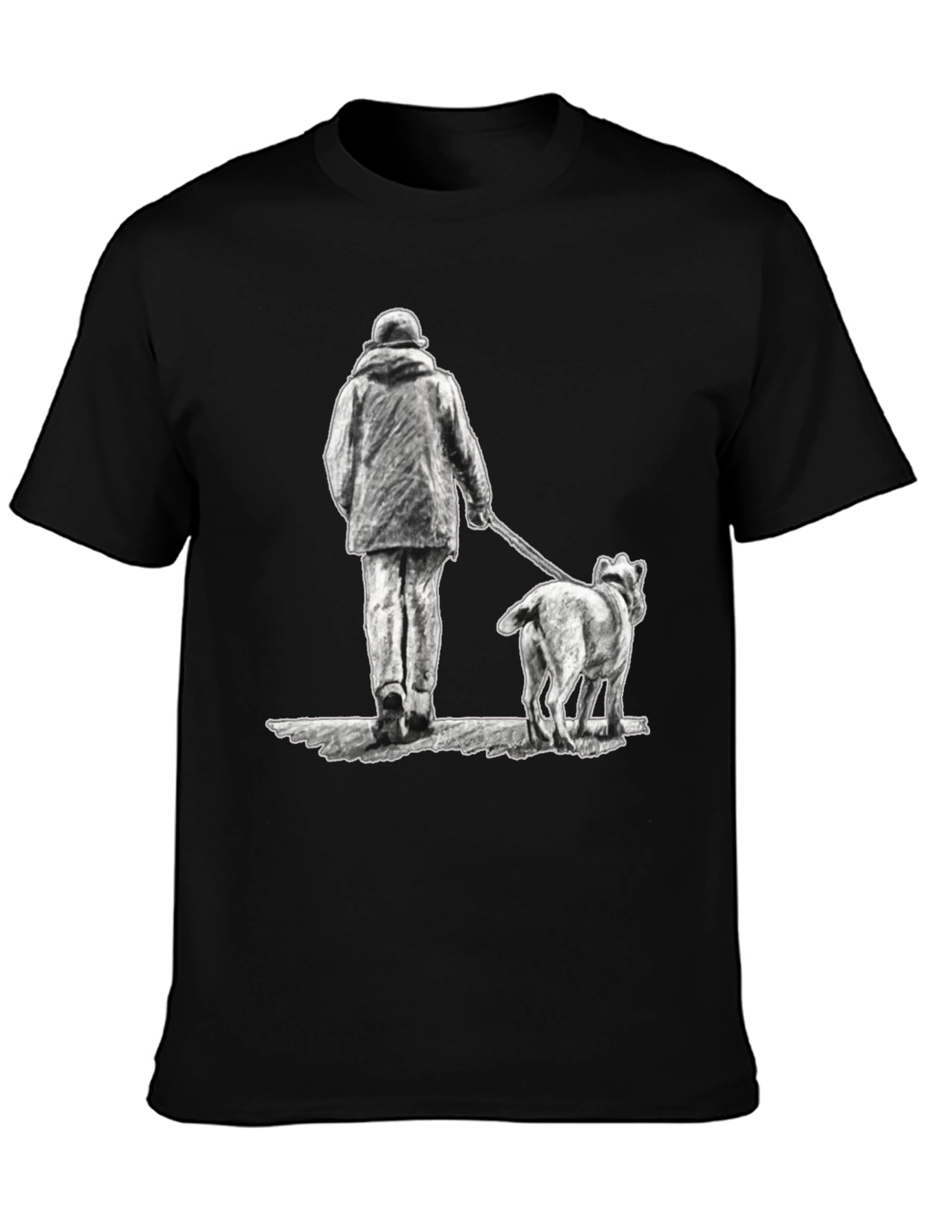 Man and Dog Print Black T-Shirt