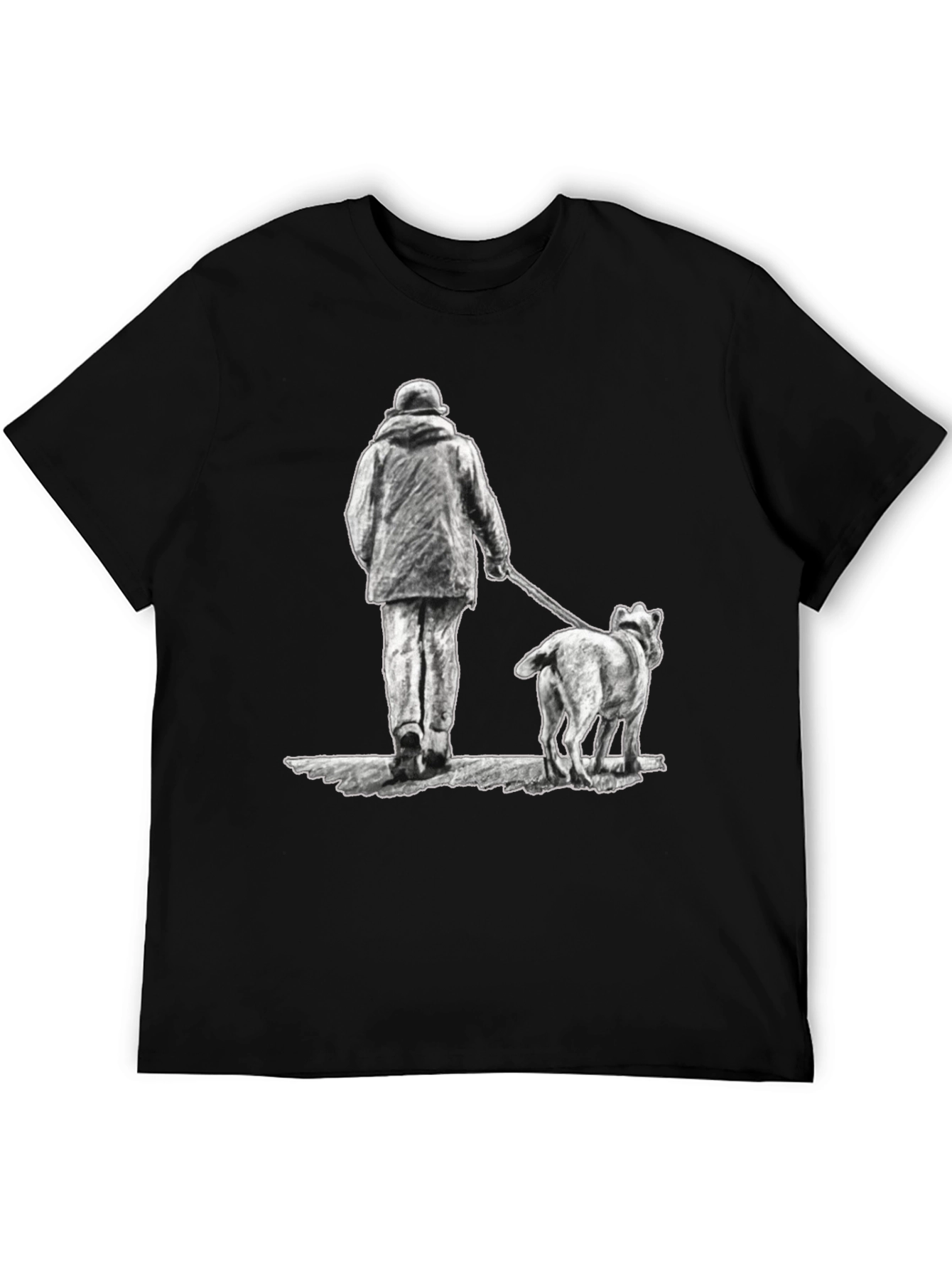 Man and Dog Print Black T-Shirt