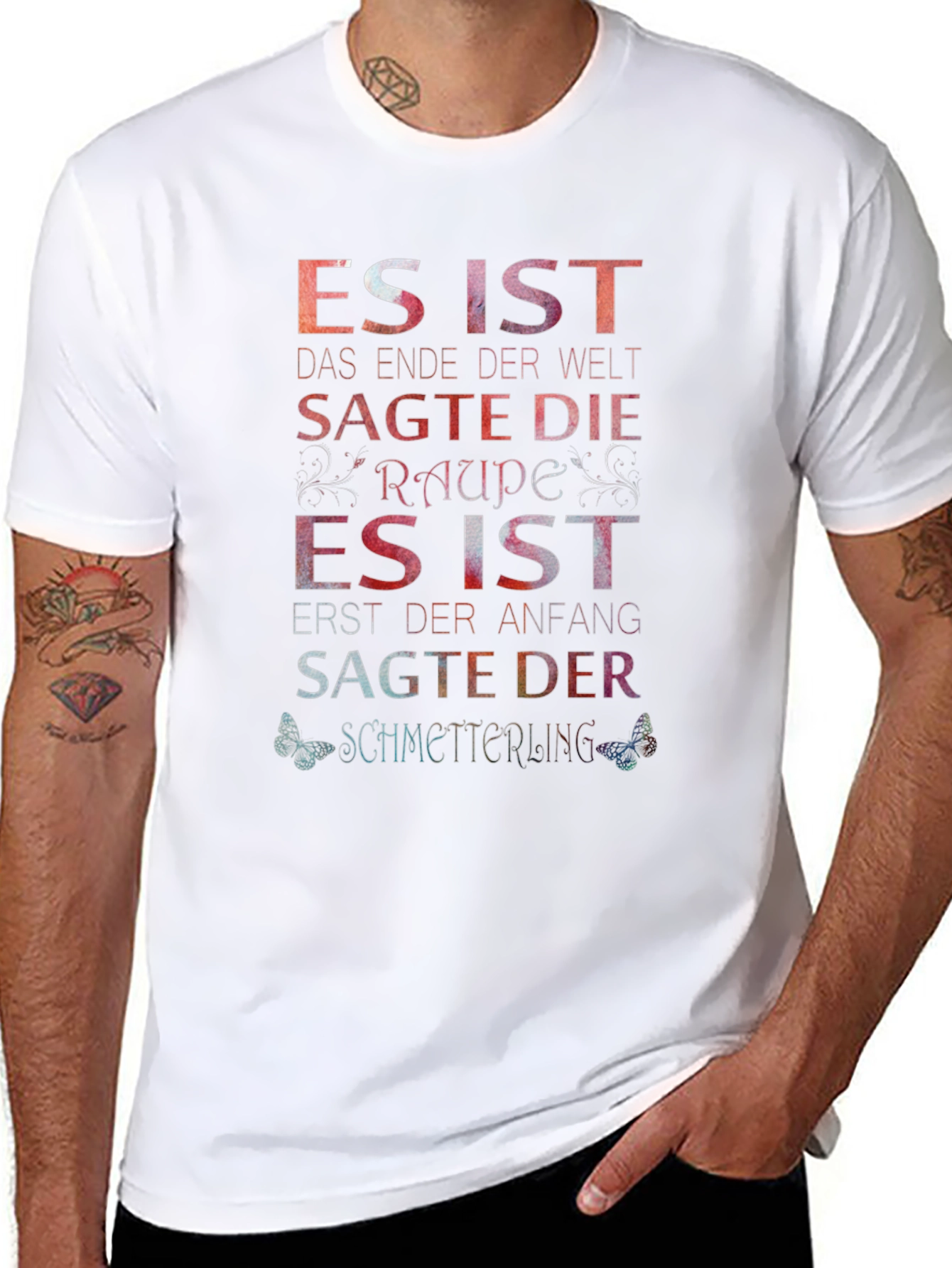 Inspirational German Saying Graphic Tee - Raupe Schmetterling