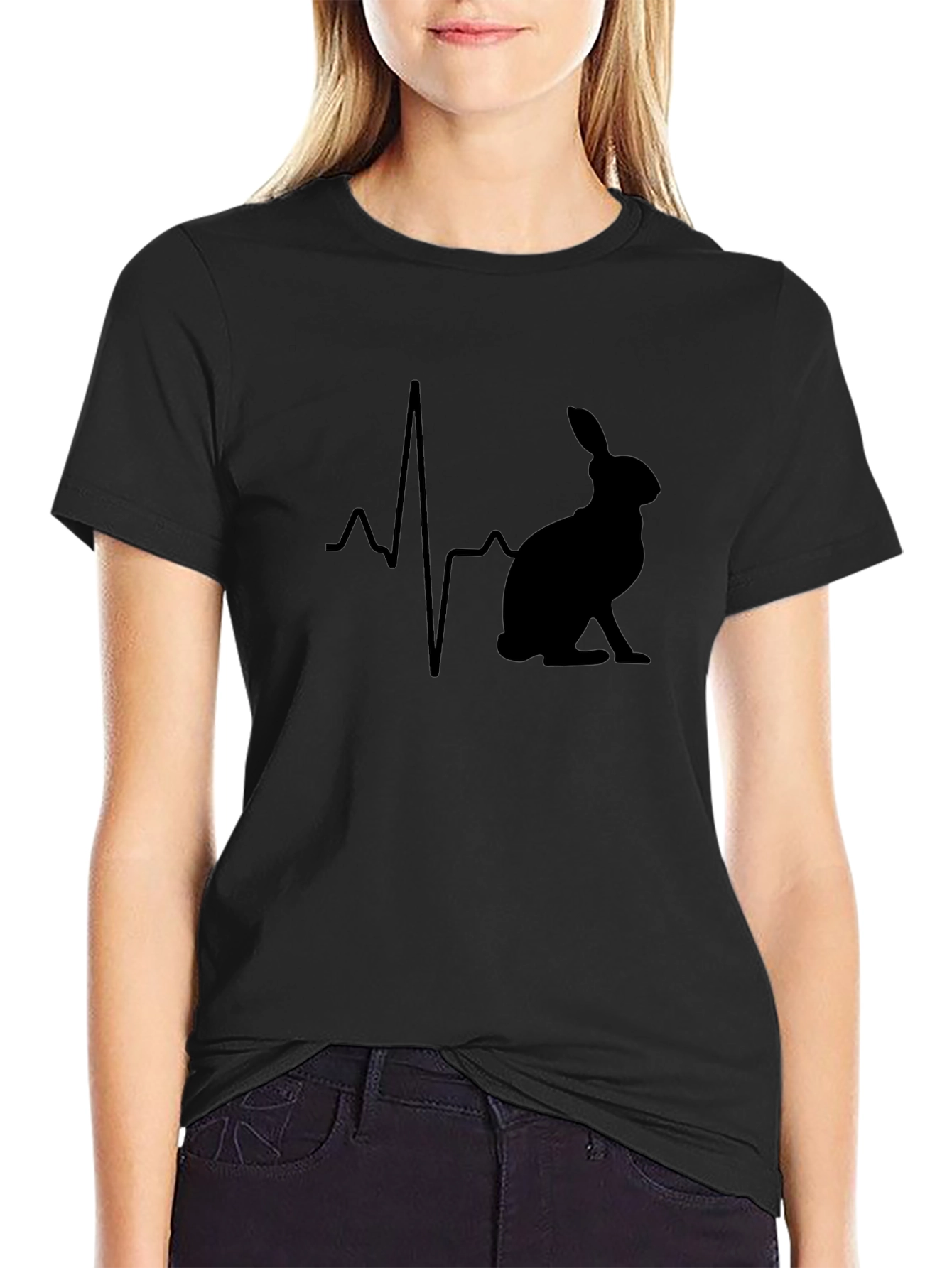 Hare Heartbeat Graphic Tee - Black Cotton T-Shirt
