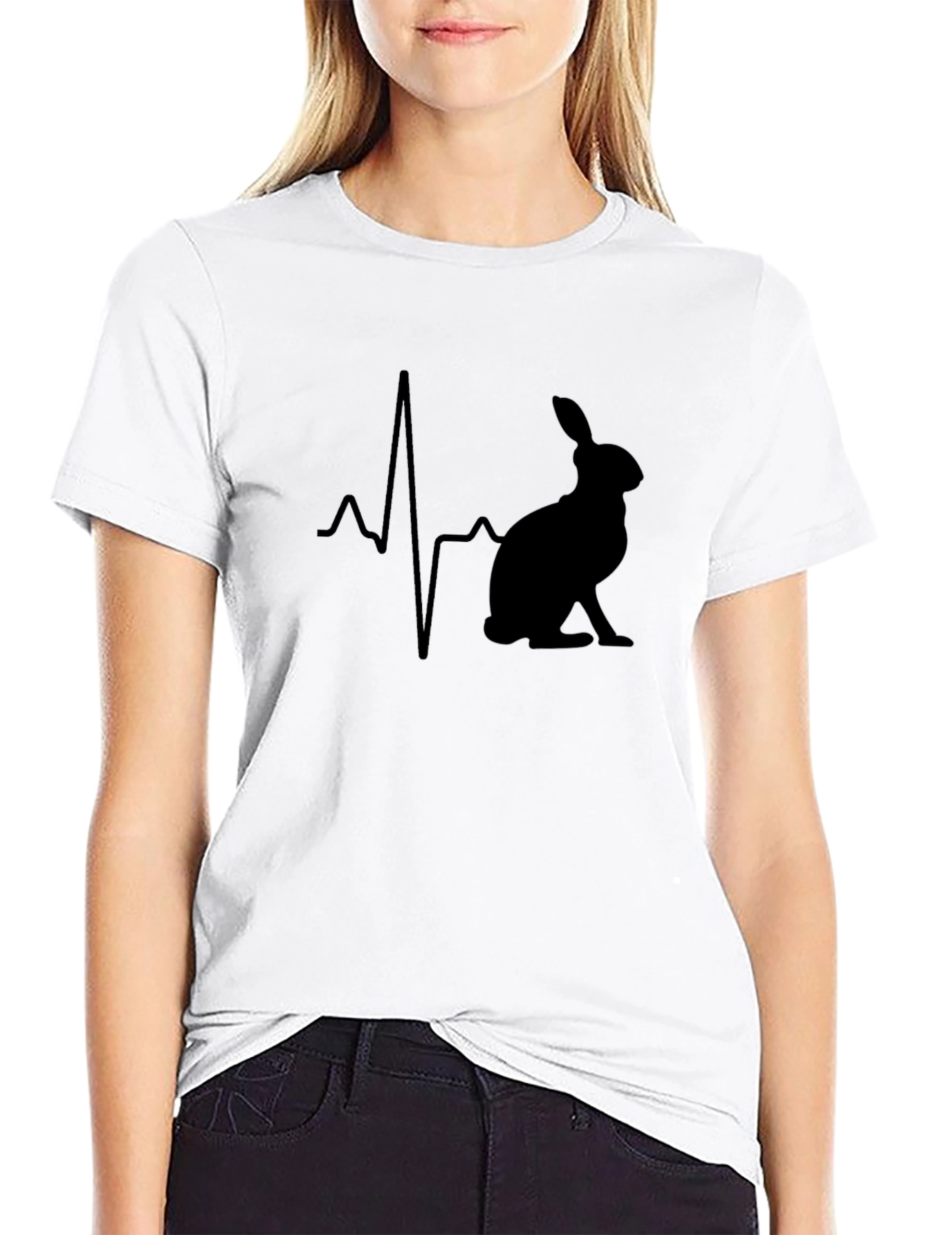Hare Heartbeat Graphic Tee - Black Cotton T-Shirt