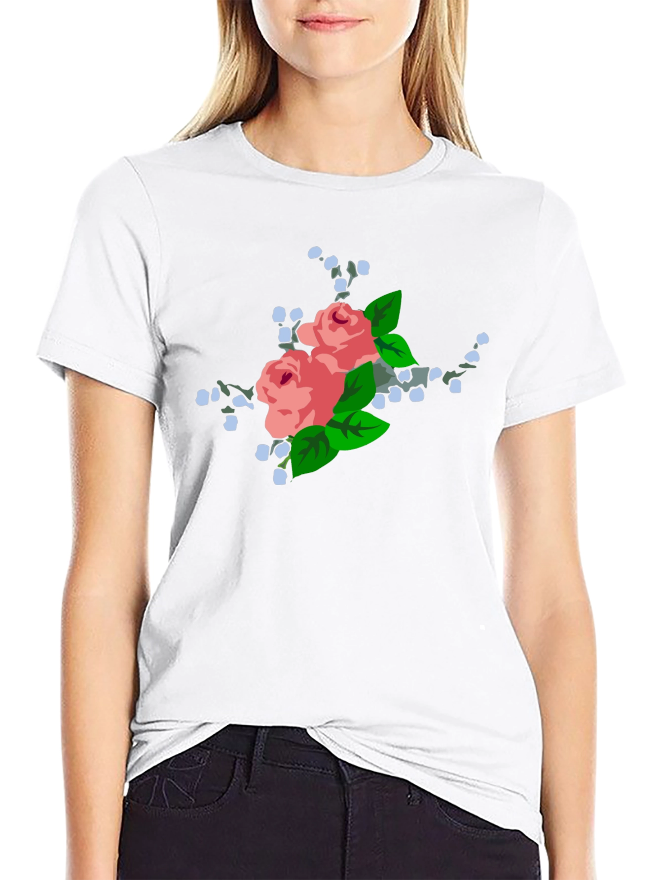 Floral Rose Graphic Black T-Shirt