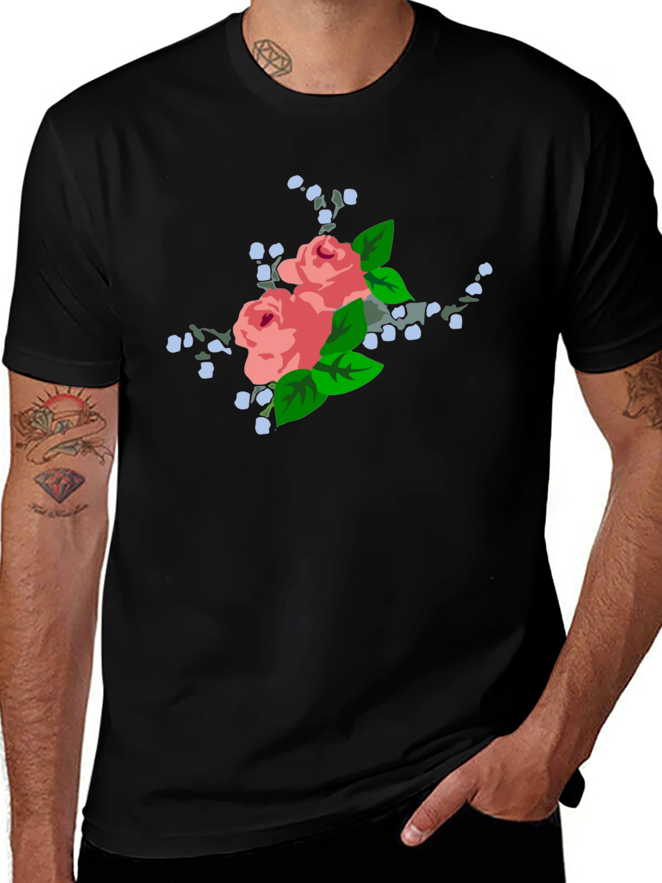 Floral Rose Graphic Black T-Shirt