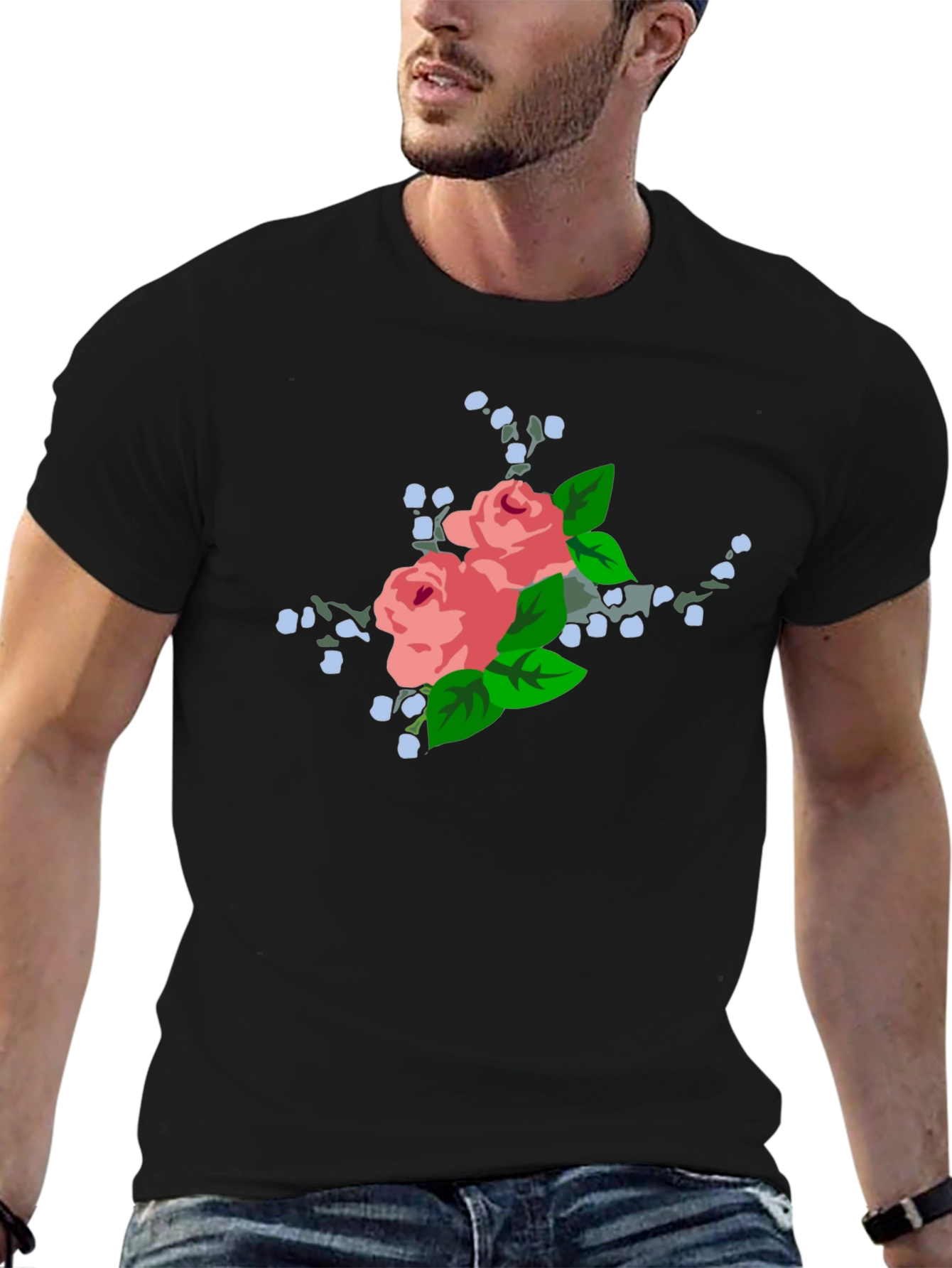 Floral Rose Graphic Black T-Shirt