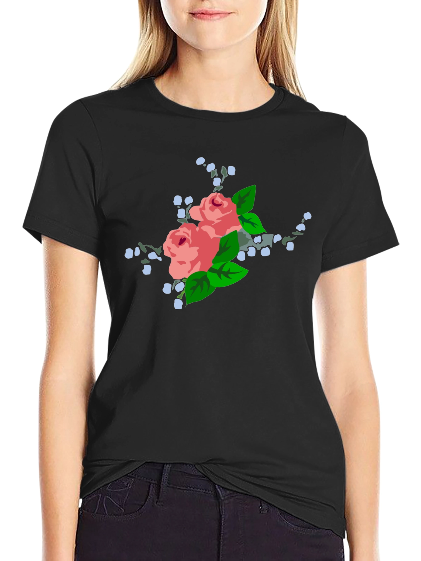 Floral Rose Graphic Black T-Shirt