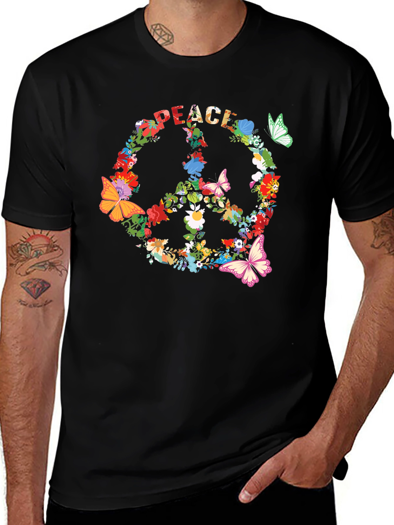 Peace Sign Floral Butterfly T-Shirt