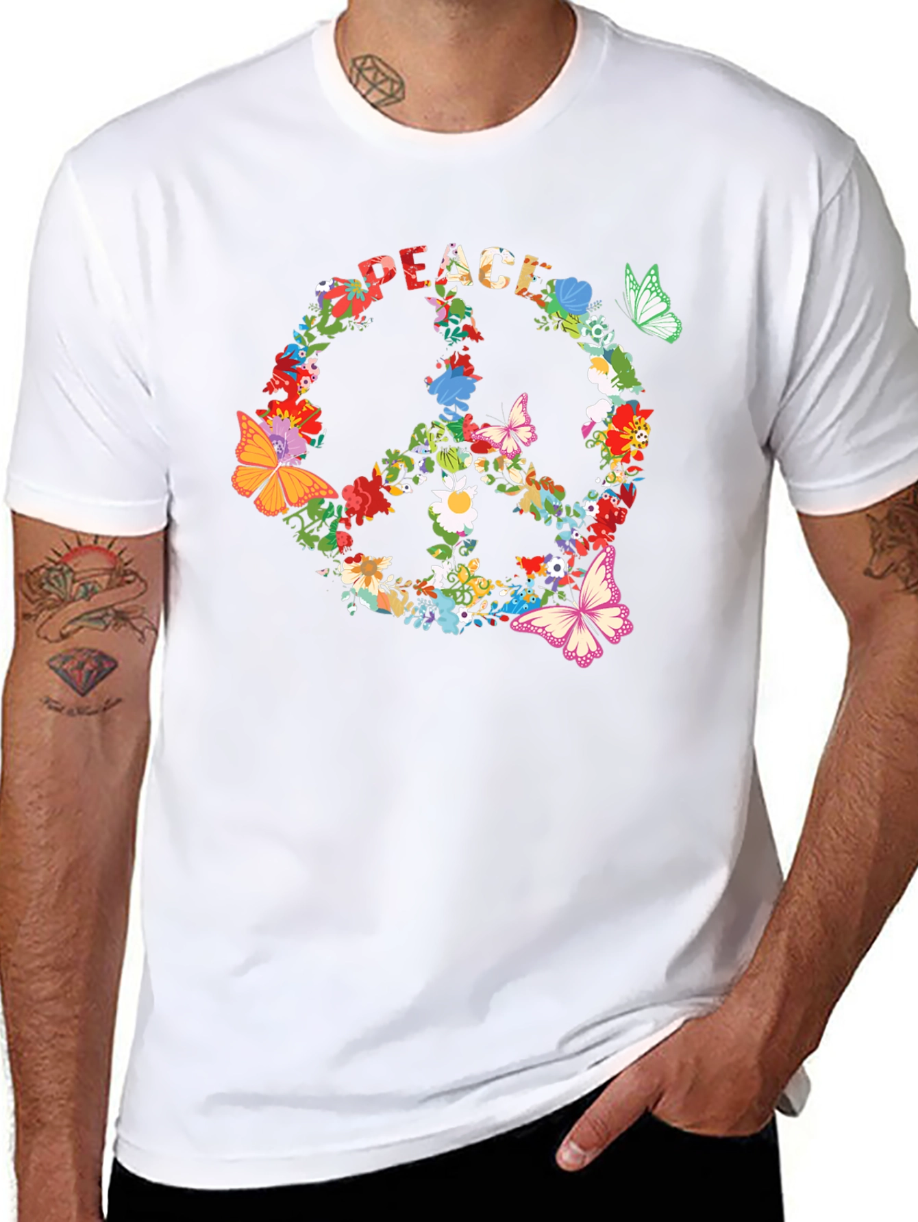 Peace Sign Floral Butterfly T-Shirt