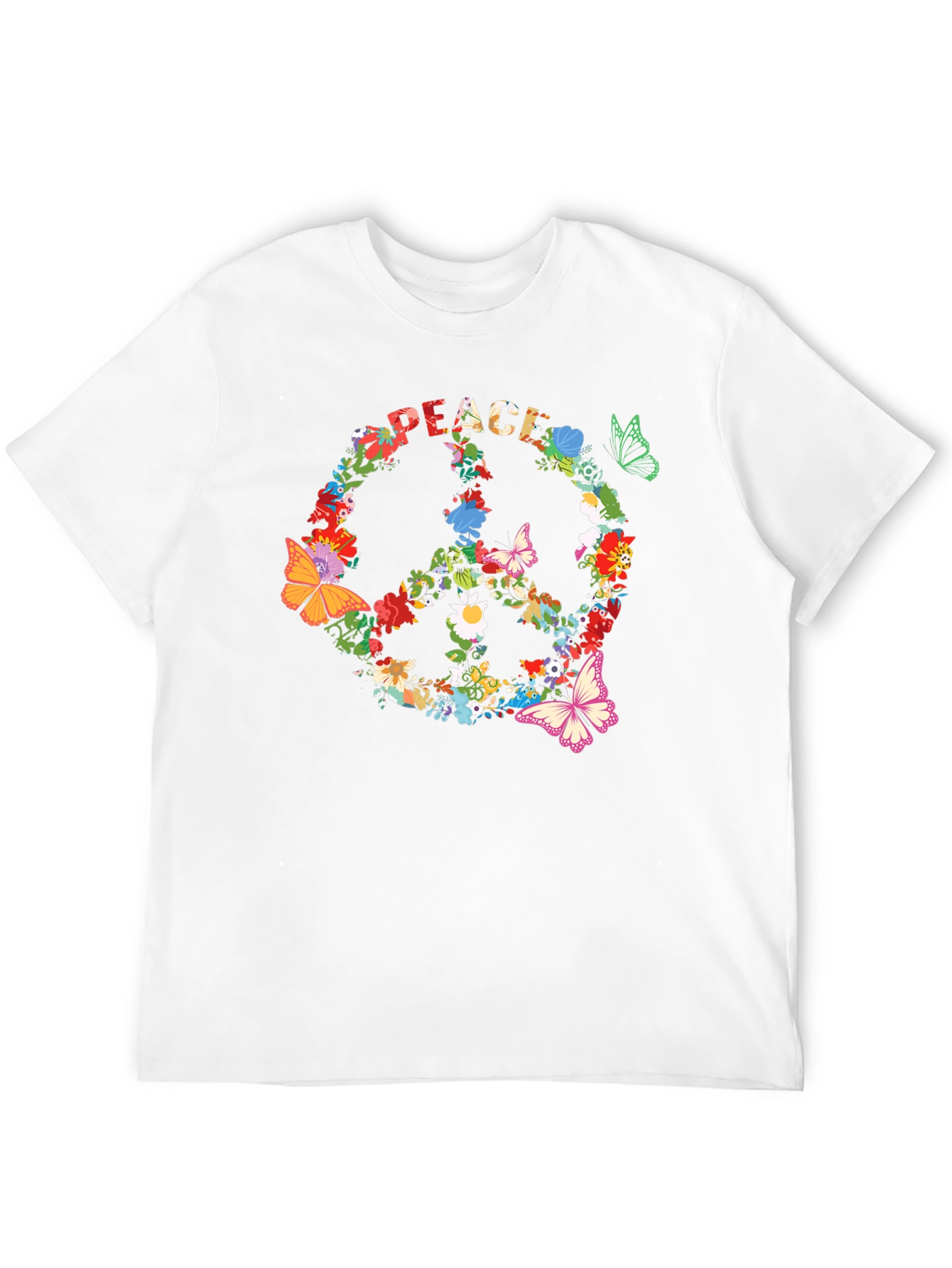 Peace Sign Floral Butterfly T-Shirt