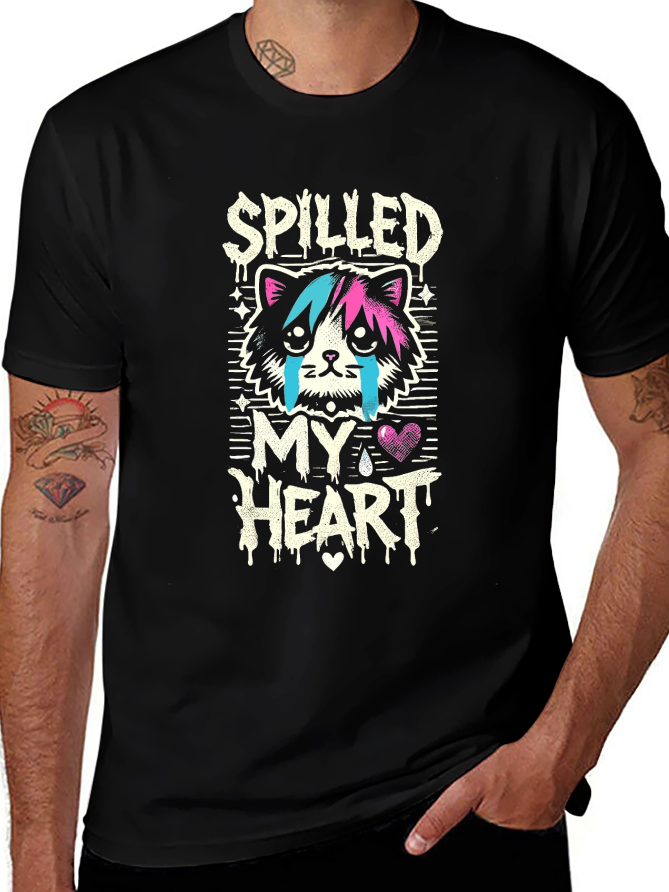 Spilled My Heart Graphic Tee - Sad Cat Design