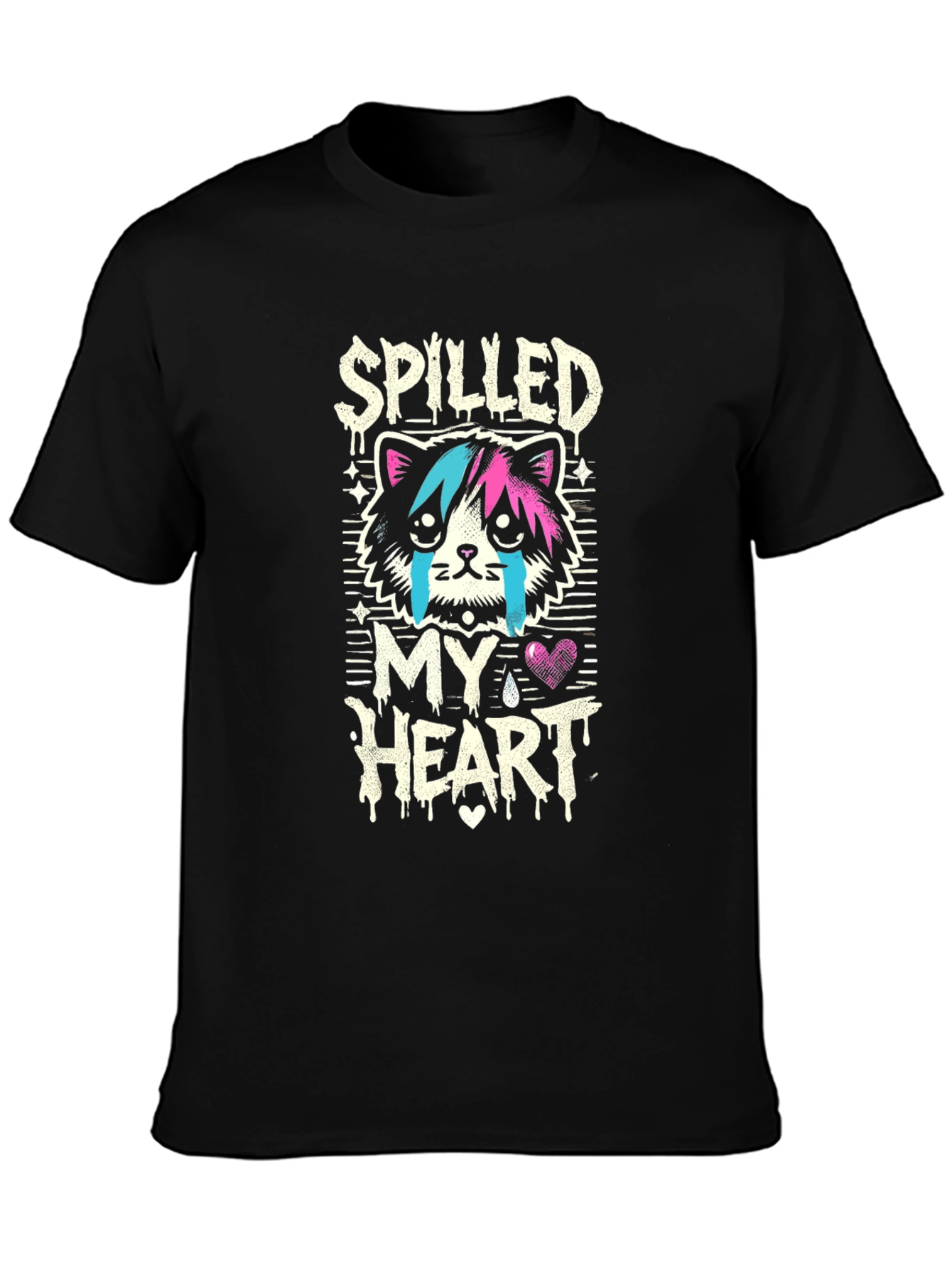 Spilled My Heart Graphic Tee - Sad Cat Design