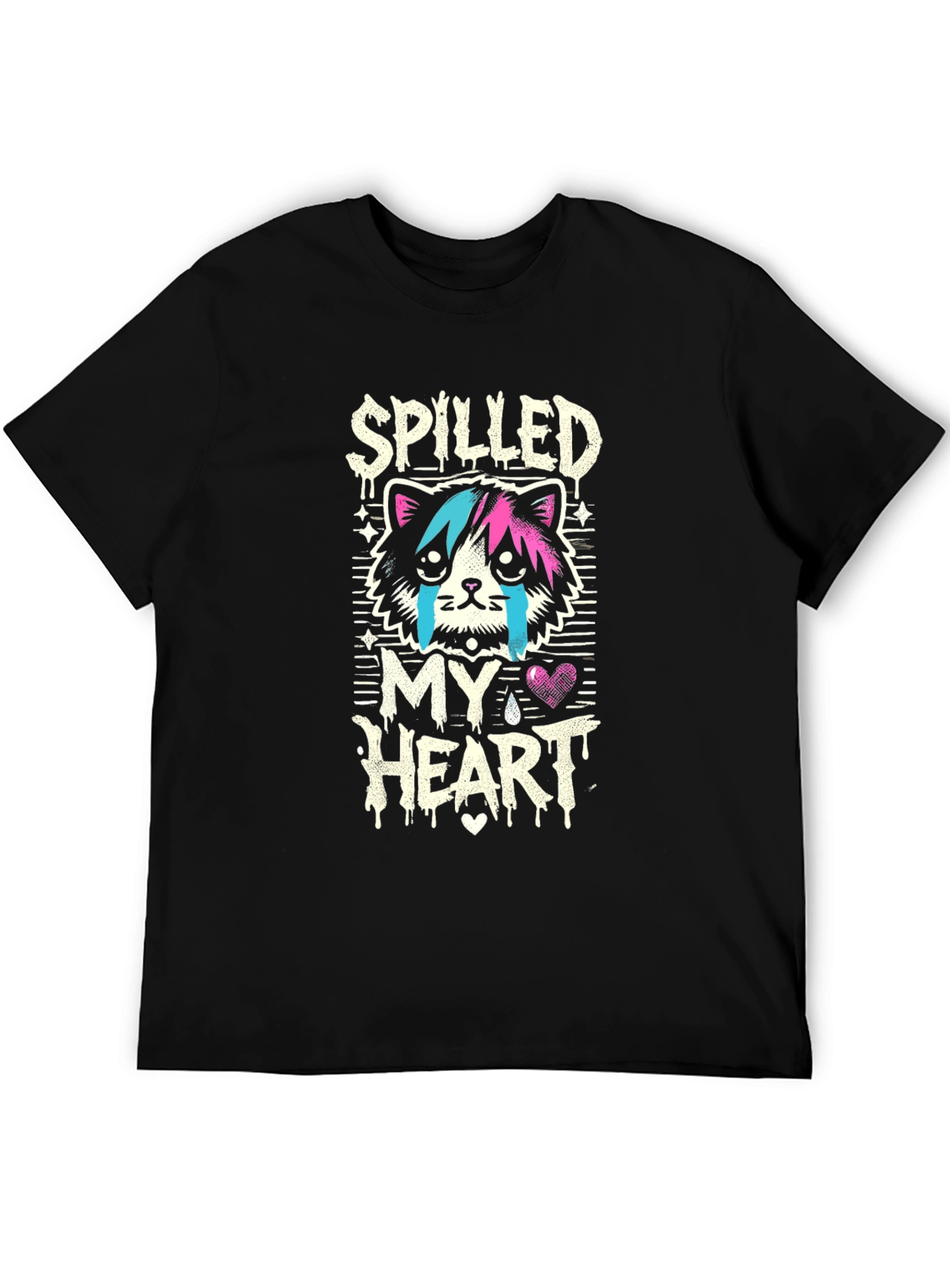 Spilled My Heart Graphic Tee - Sad Cat Design