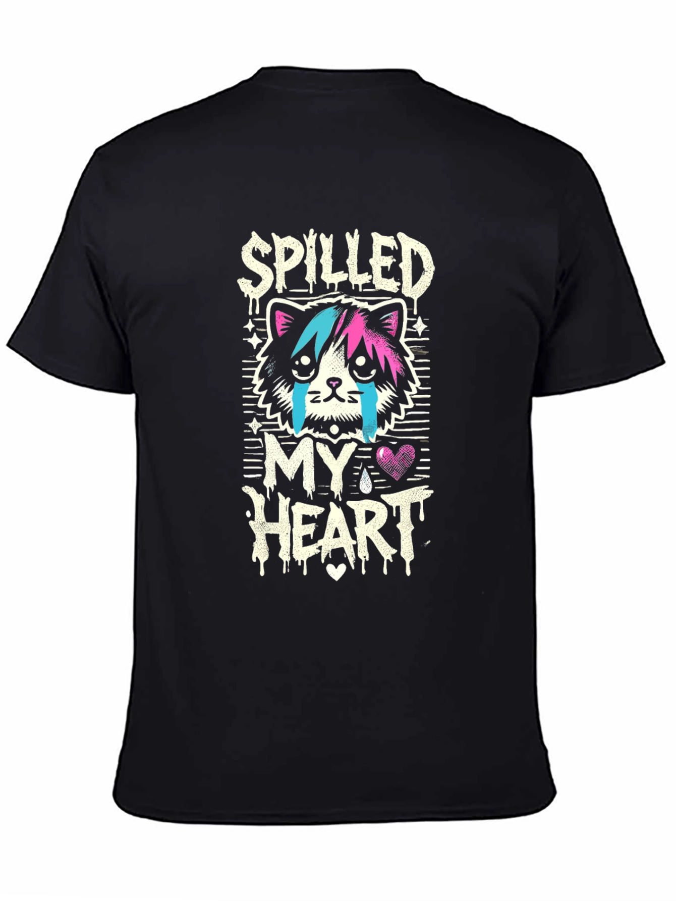 Spilled My Heart Graphic Tee - Sad Cat Design