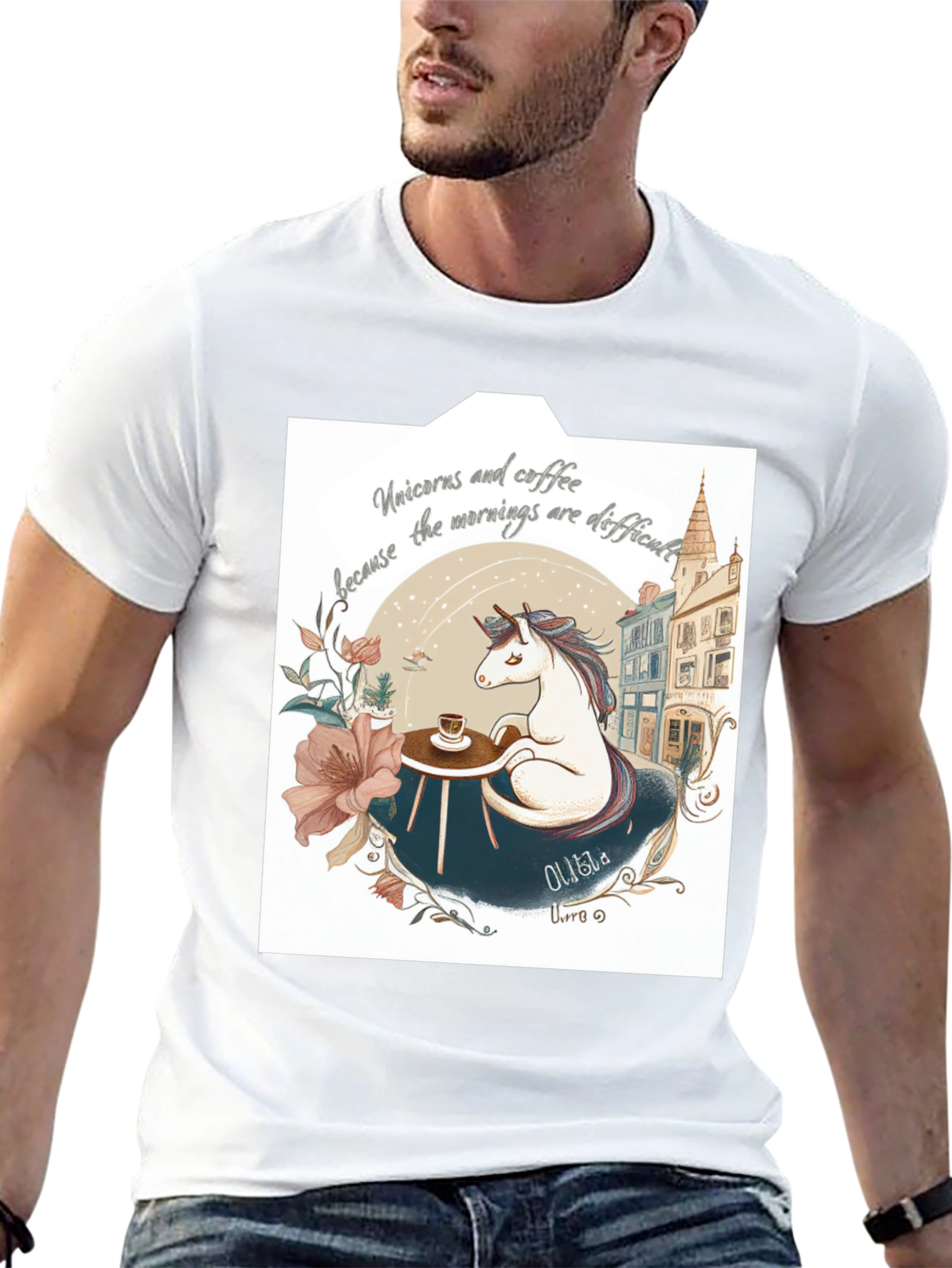 Unicorns and Coffee Black T-Shirt