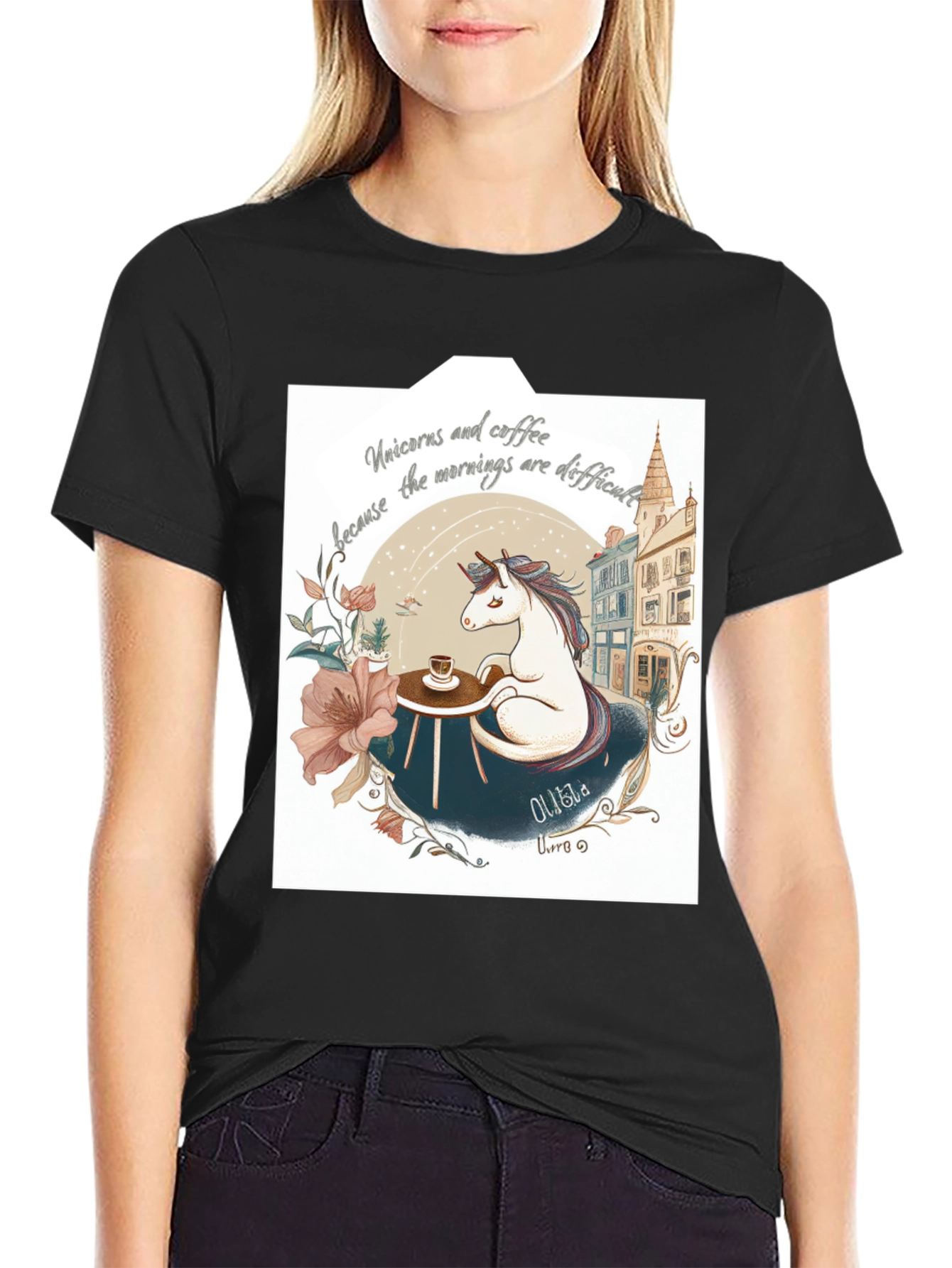 Unicorns and Coffee Black T-Shirt
