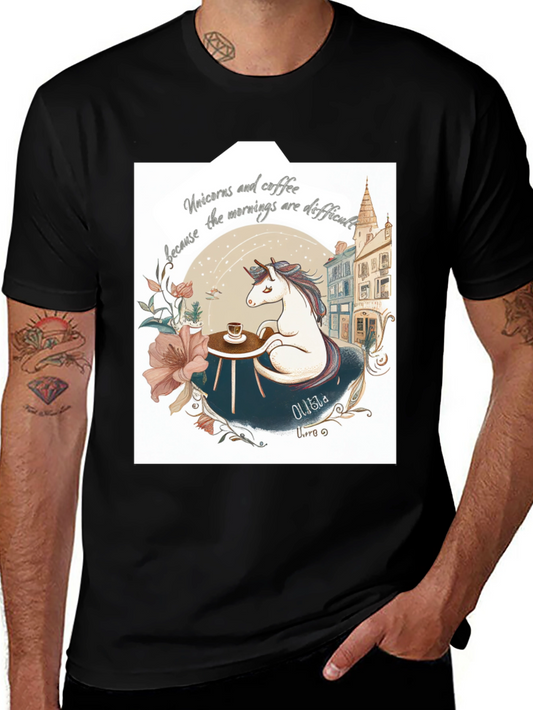Unicorns and Coffee Black T-Shirt