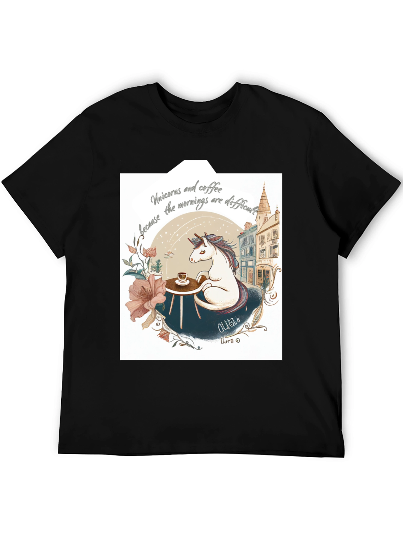 Unicorns and Coffee Black T-Shirt