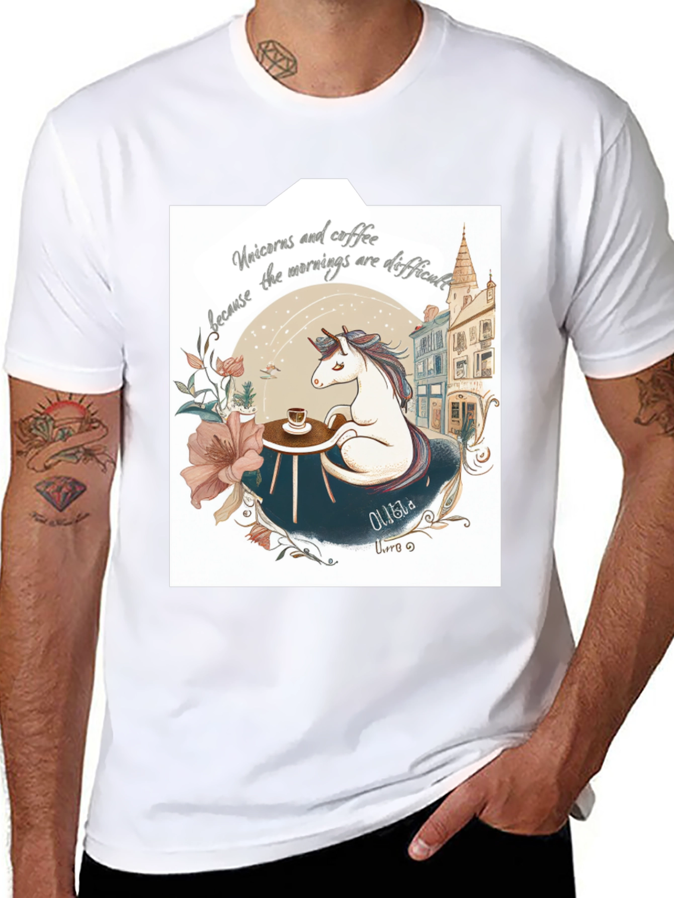 Unicorns and Coffee Black T-Shirt
