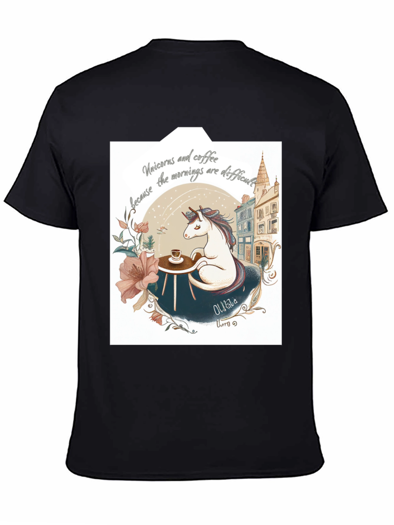 Unicorns and Coffee Black T-Shirt