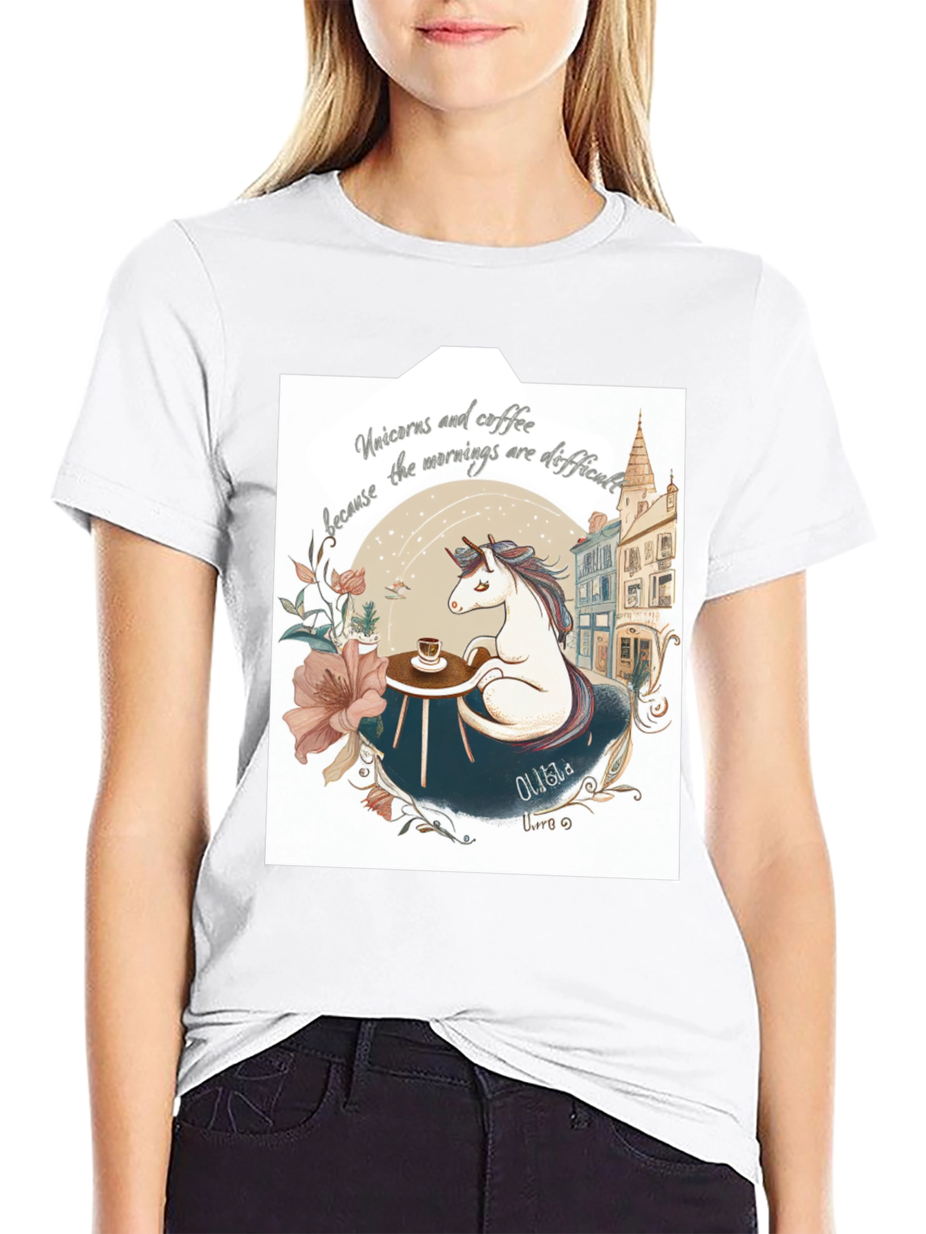Unicorns and Coffee Black T-Shirt