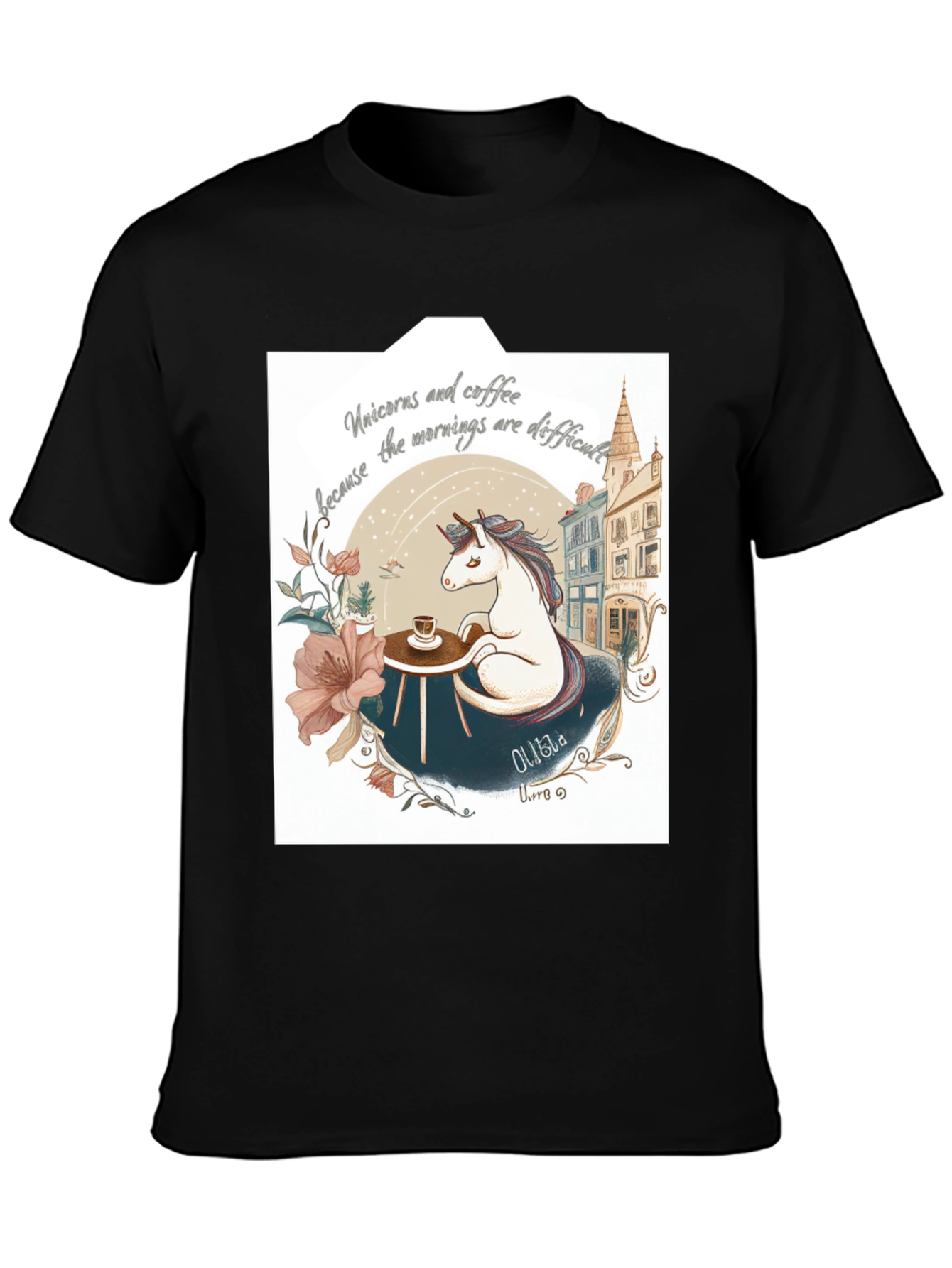 Unicorns and Coffee Black T-Shirt