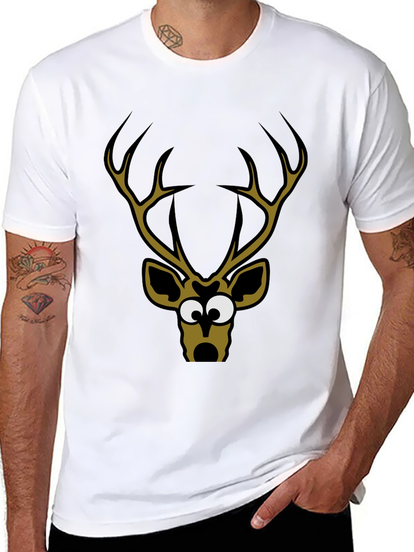 Funny Deer Graphic T-Shirt - Mens Black Tee