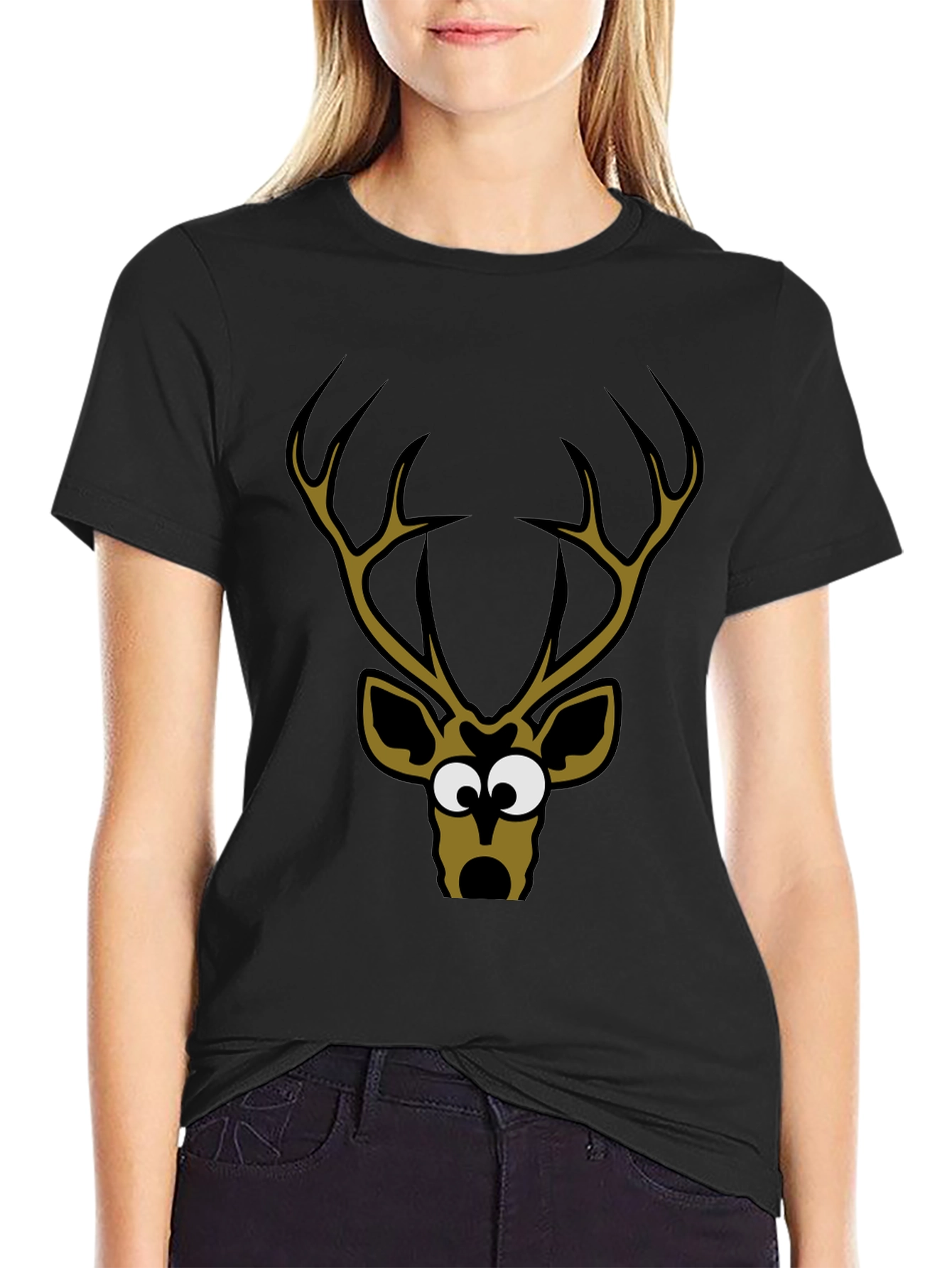 Funny Deer Graphic T-Shirt - Mens Black Tee