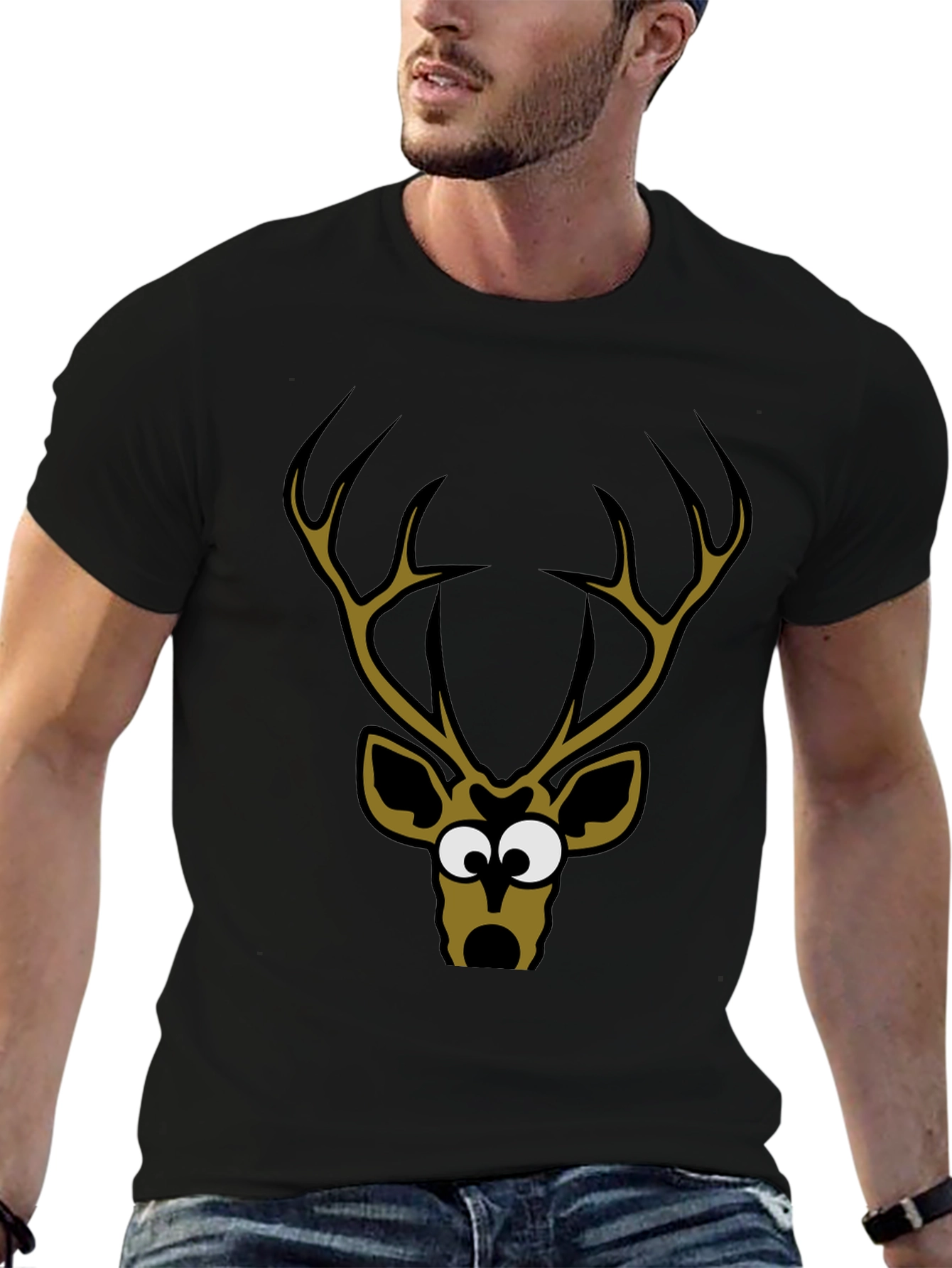 Funny Deer Graphic T-Shirt - Mens Black Tee