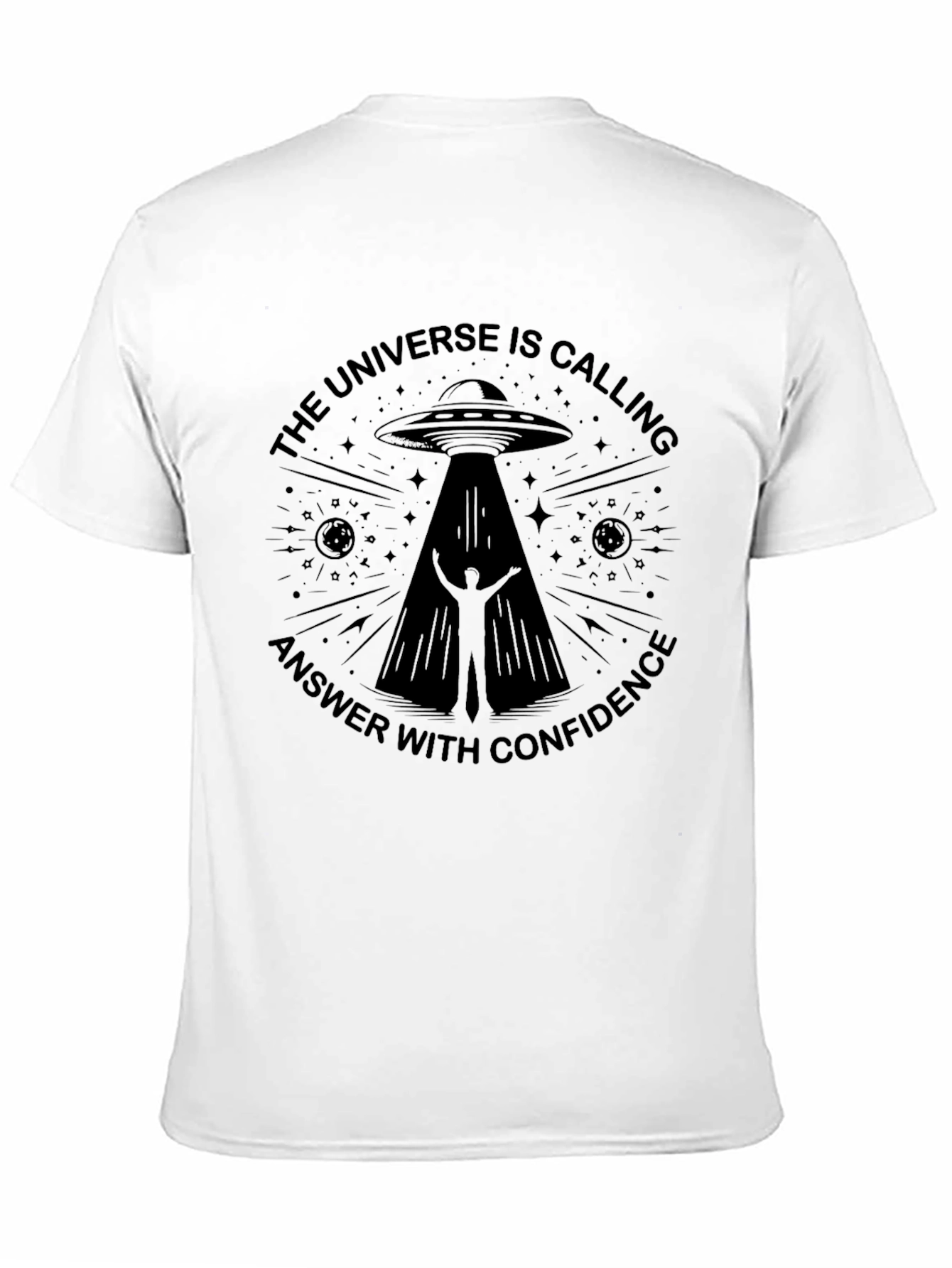 Universe Calling Graphic Tee - Black Alien Abduction T-Shirt