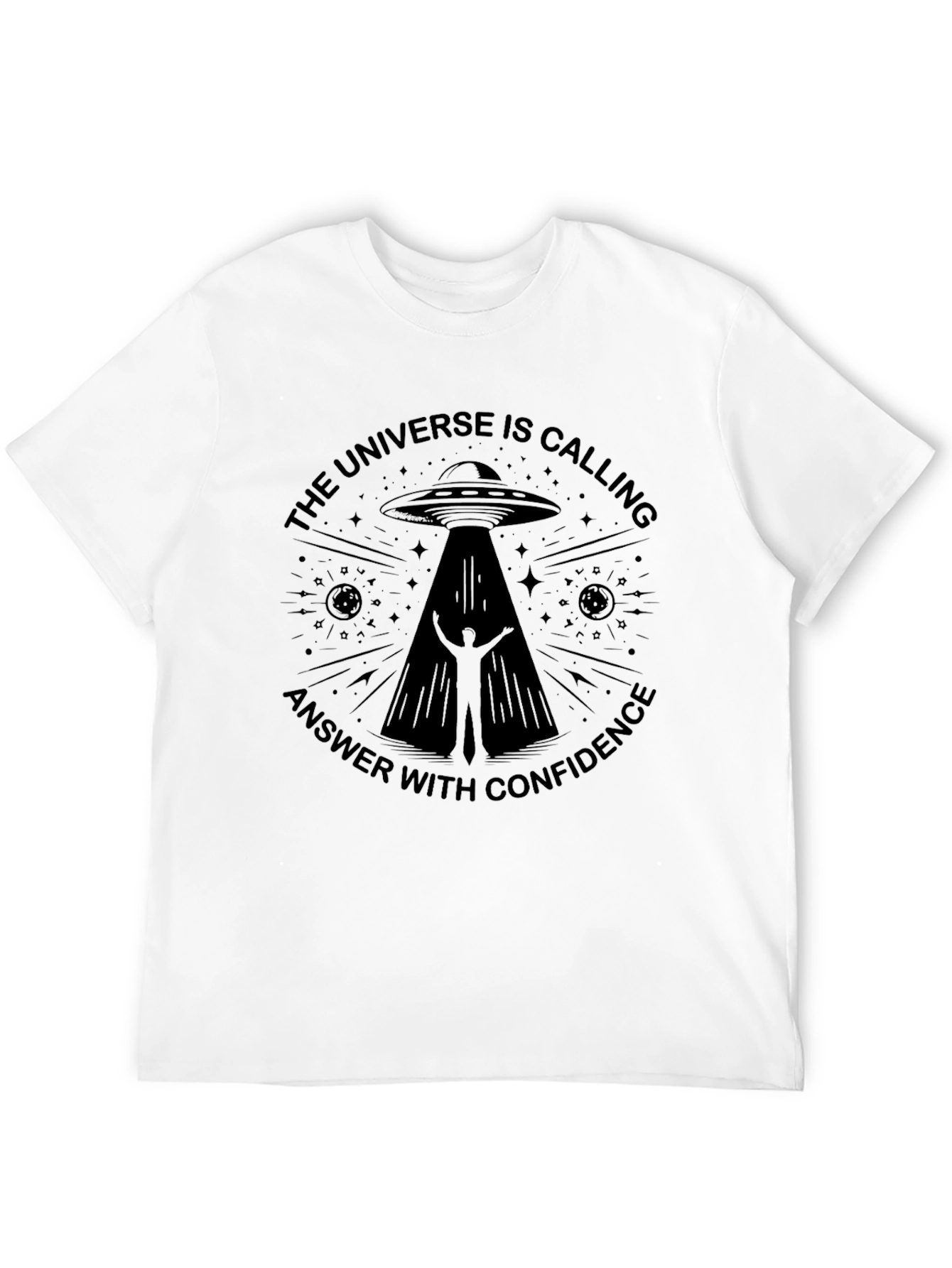 Universe Calling Graphic Tee - Black Alien Abduction T-Shirt